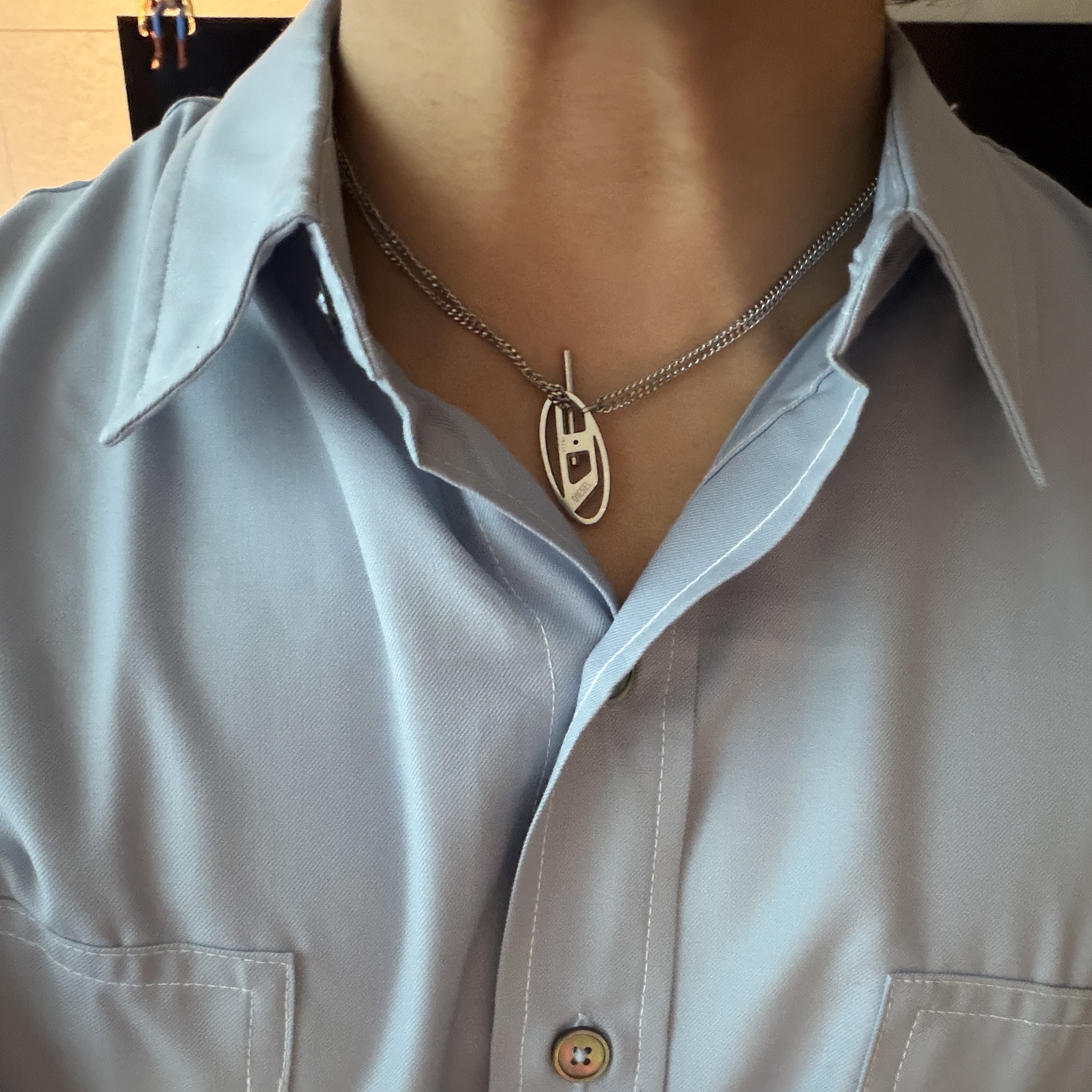 Diesel Dx1534 Stainless Steel Chain Necklace Silver 착용 스타일