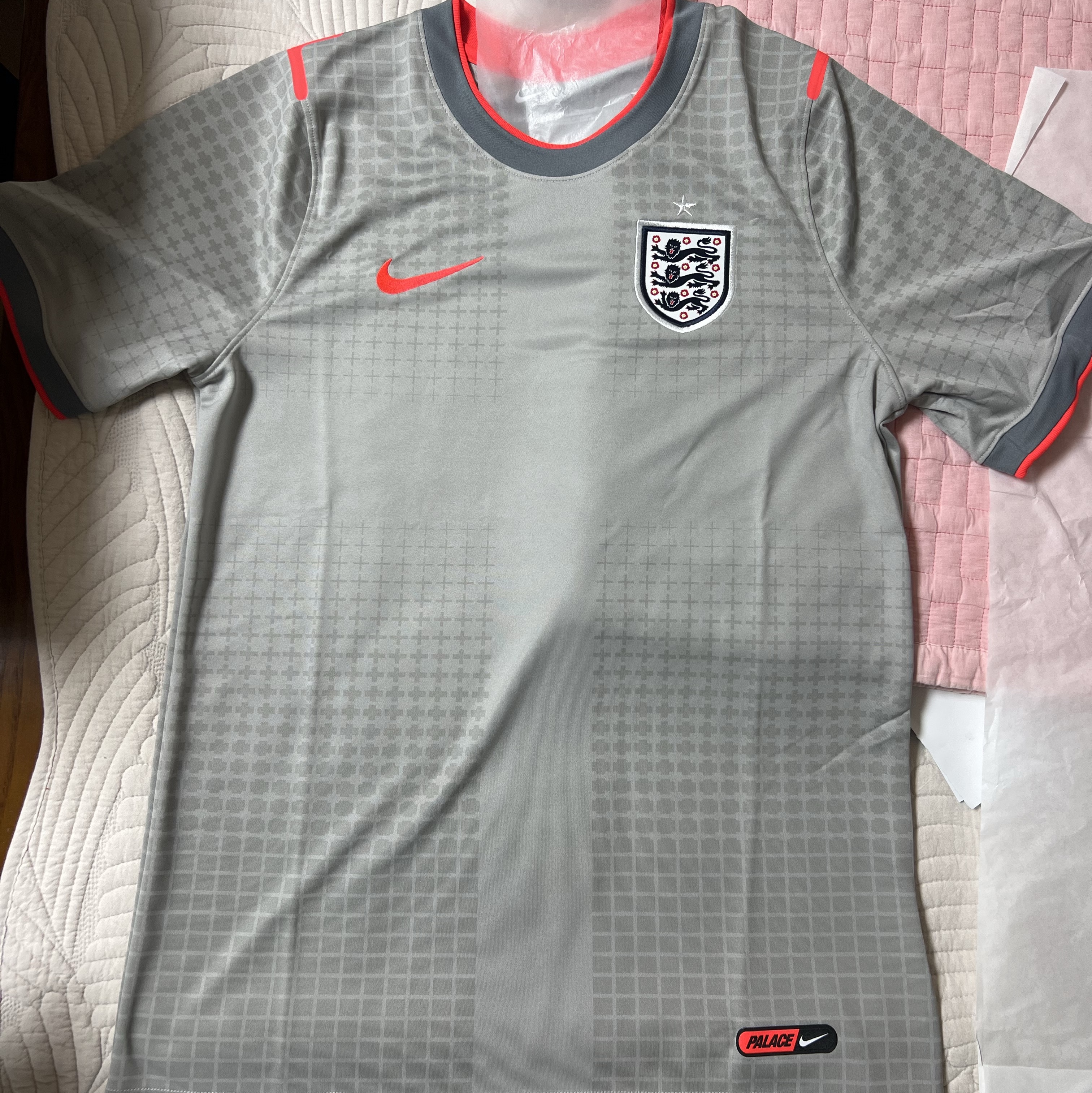 Palace x Nike England Academy Pro Short-Sleeve Football Top Pewter Grey Bright Crimson Bright Crimson 착용 스타일
