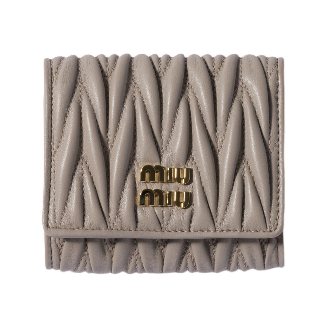 5MH033-AFPP-F0D32 Miu Miu Small Matelasse Nappa Leather Wallet Pumice Stone
