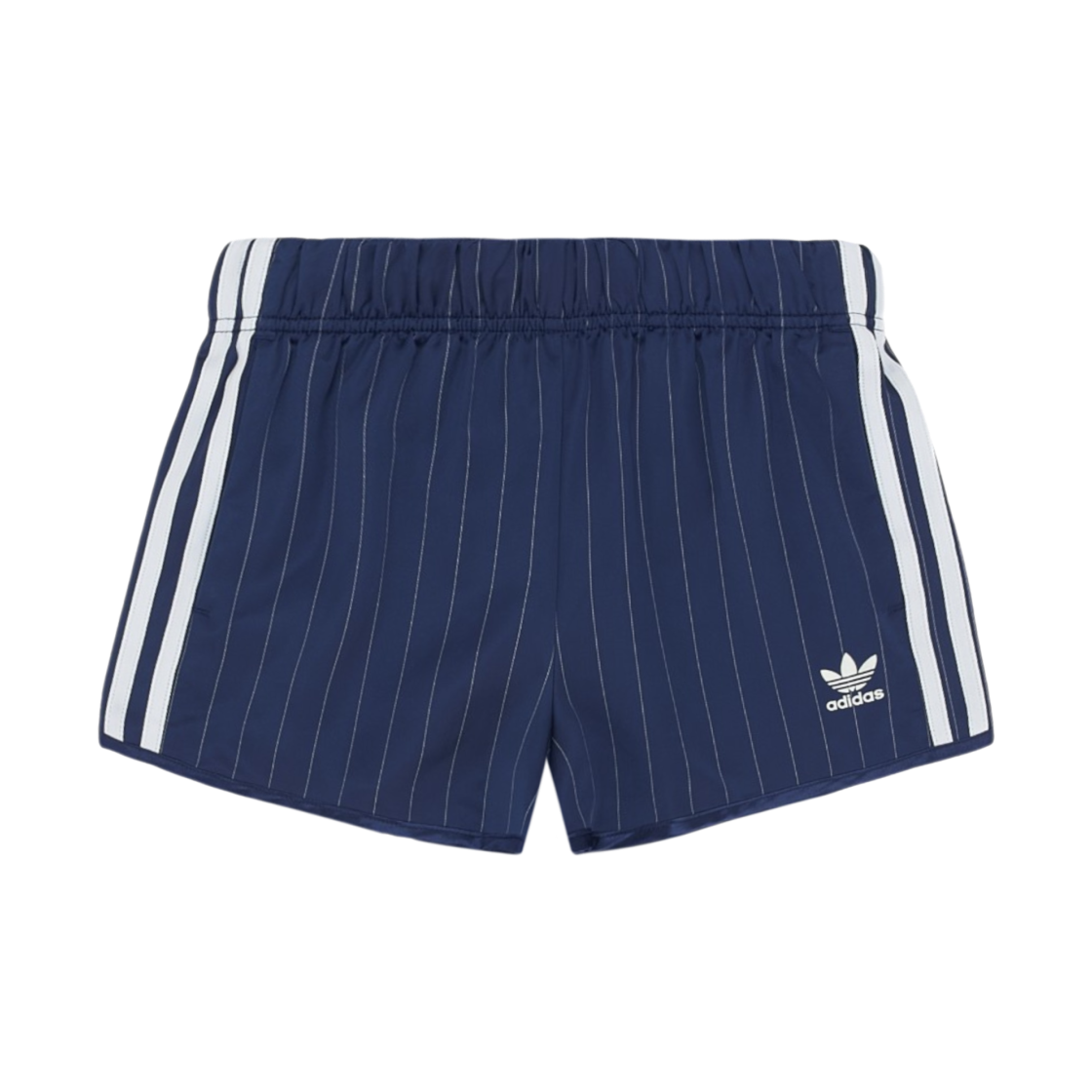 (W) 아디다스 핀스트라이프 사틴 쇼츠 다크 블루 - KR 사이즈((W) Adidas Pinstripe Satin Shorts Dark Blue - KR Sizing)
