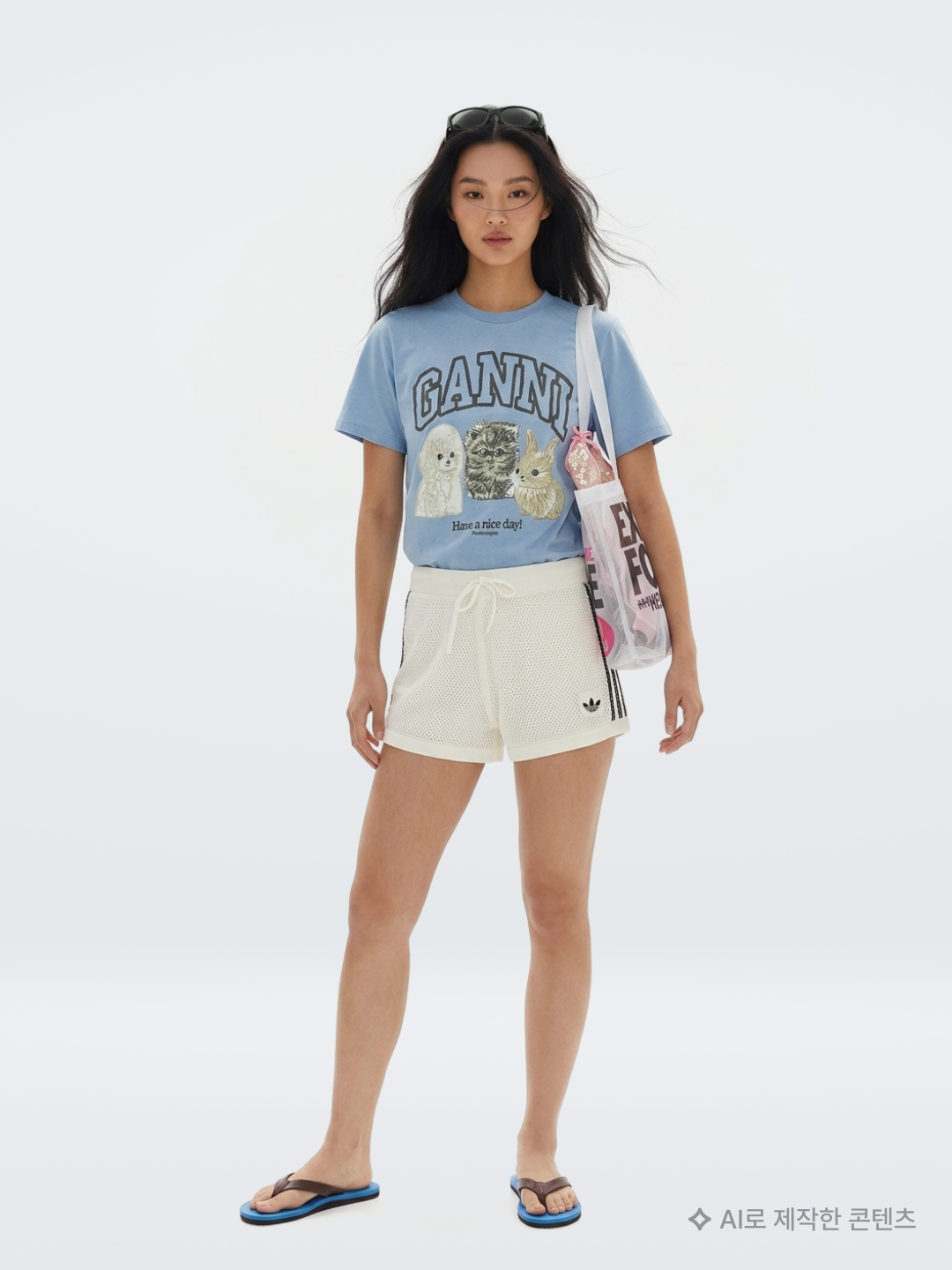 Coiris Arina Button Crop Sleeveless Beige, Adidas Originals Capri Shorts Crew Blue Cream White - KR Sizing 착용 스타일 - 9