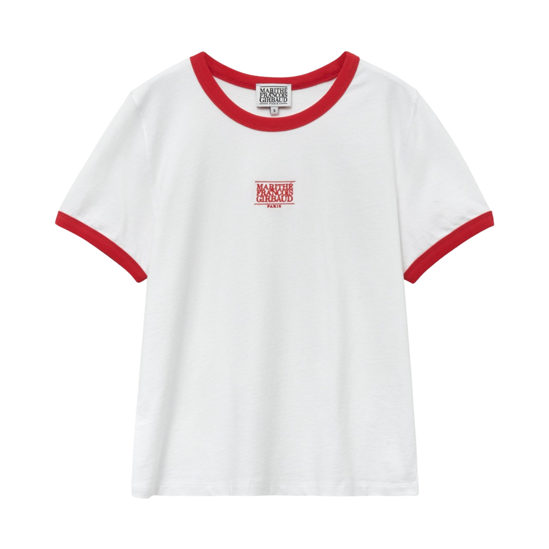 (W) 마리떼 프랑소와 저버 클래식 로고 링거 티셔츠 화이트 레드((W) Marithe Francois Girbaud Classic Logo Ringer T-Shirt White Red)
