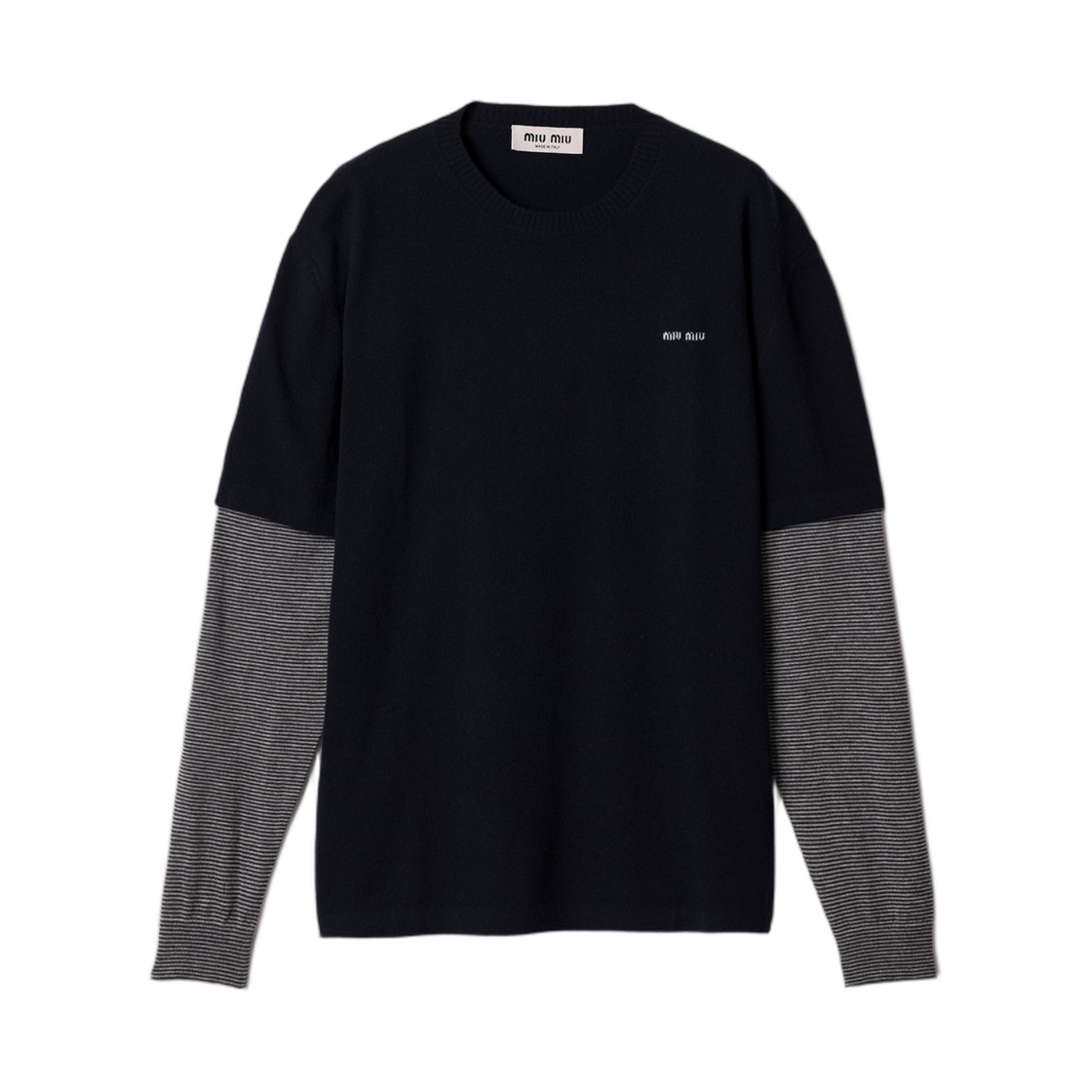(W) 미우 미우 울 앤 캐시미어 스웨터 블루 다크 그레이((W) Miu Miu Wool and Cashmere Sweater Blue Dark Grey)