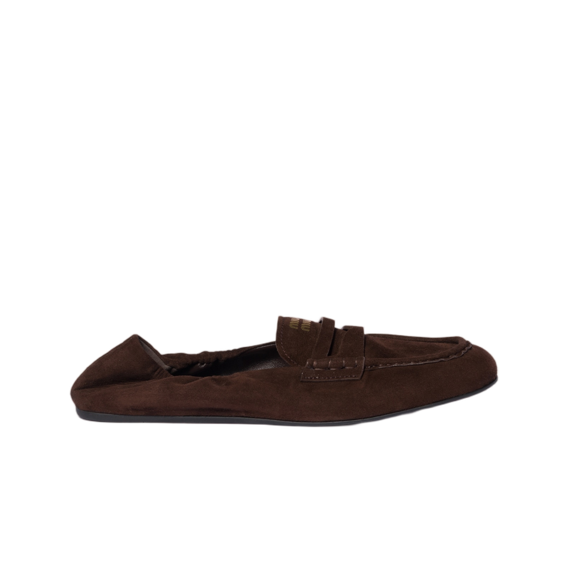 5D341E-008-F0003 (W) Miu Miu Ruches Suede Loafers Dark Brown