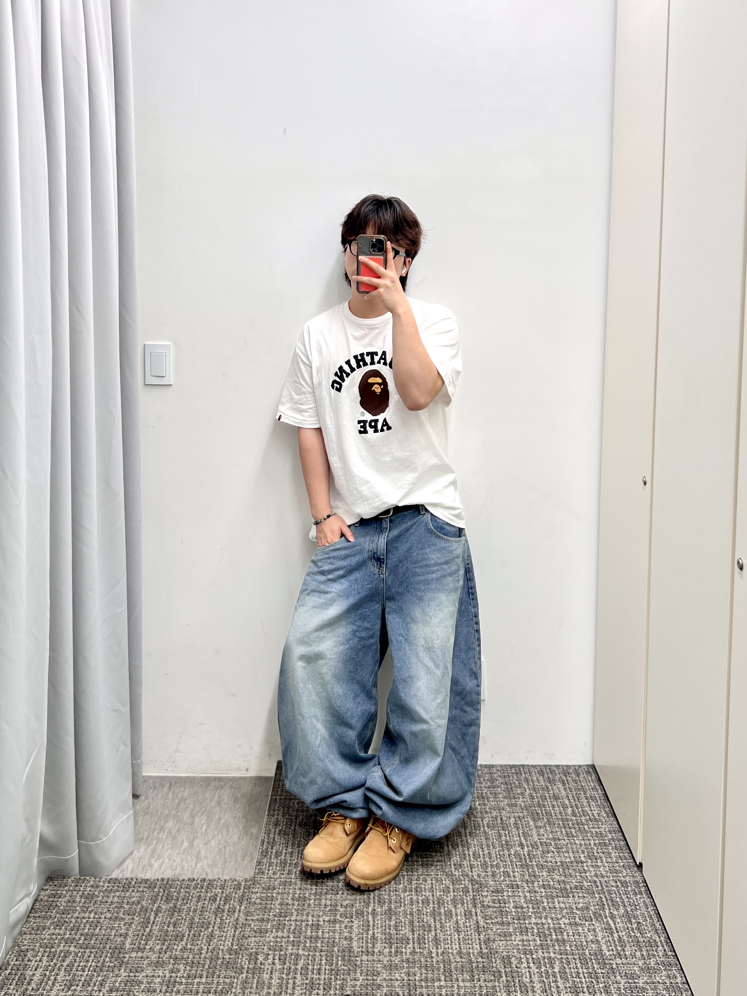 Timberland Premium 6 inch Waterproof Boot Wheat Nubuck - Wide, BAPE College T-Shirt White 착용 스타일 - 7