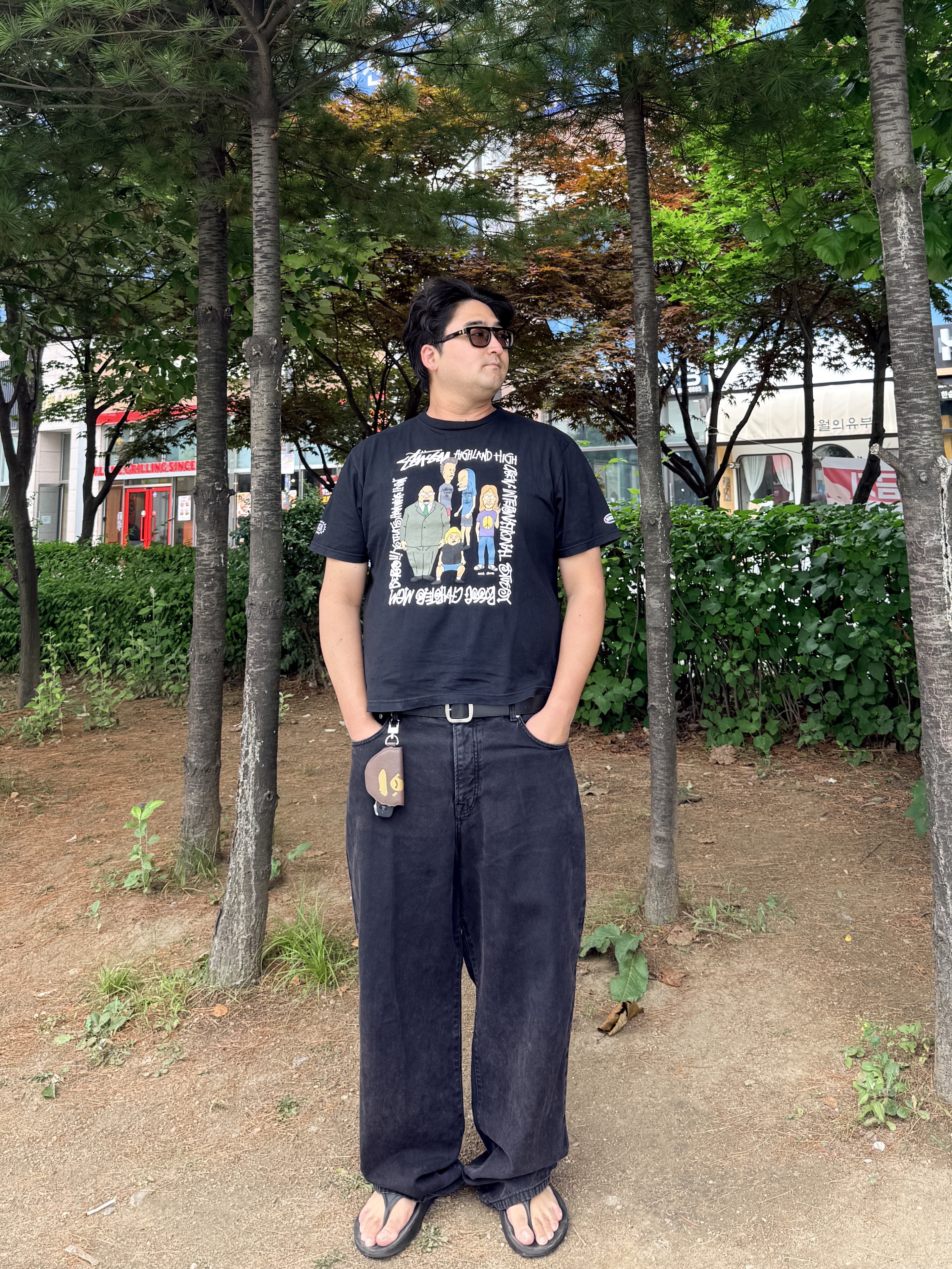 Undermycar MU.128 Original Logo Essential Leather Belt Silver / Black, BAPE Ape Head Key Case Brown 착용 스타일 - 1