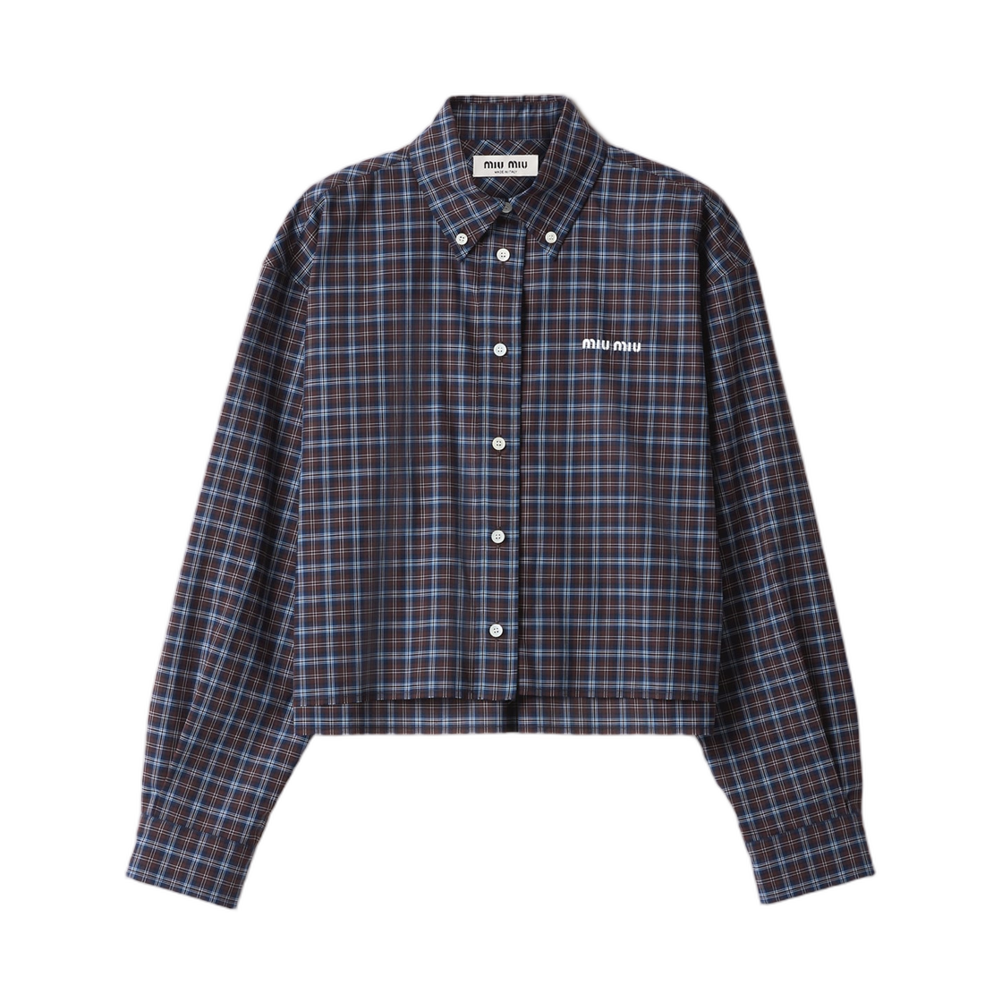 (W) 미우 미우 플레이드 셔츠 블루 코코아 브라운((W) Miu Miu Plaid Shirt Blue Cocoa Brown)
