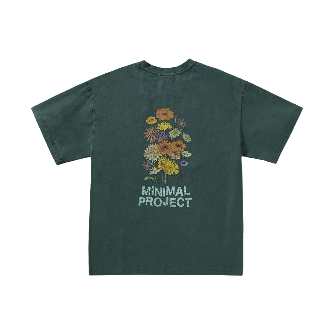 MST155-BLUEGREEN MINIMALPROJECT Flower Printing Pigment Short Sleeve T-Shirt MST155 Blue Green