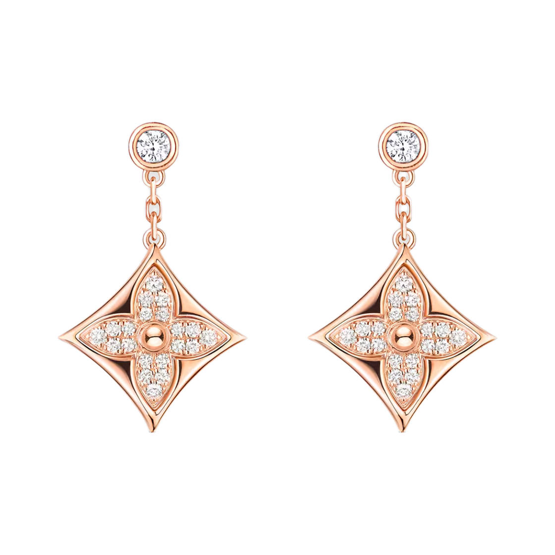 Q96809 (W) Louis Vuitton Color Blossom BB Star Stud Earrings Pink Gold Diamonds