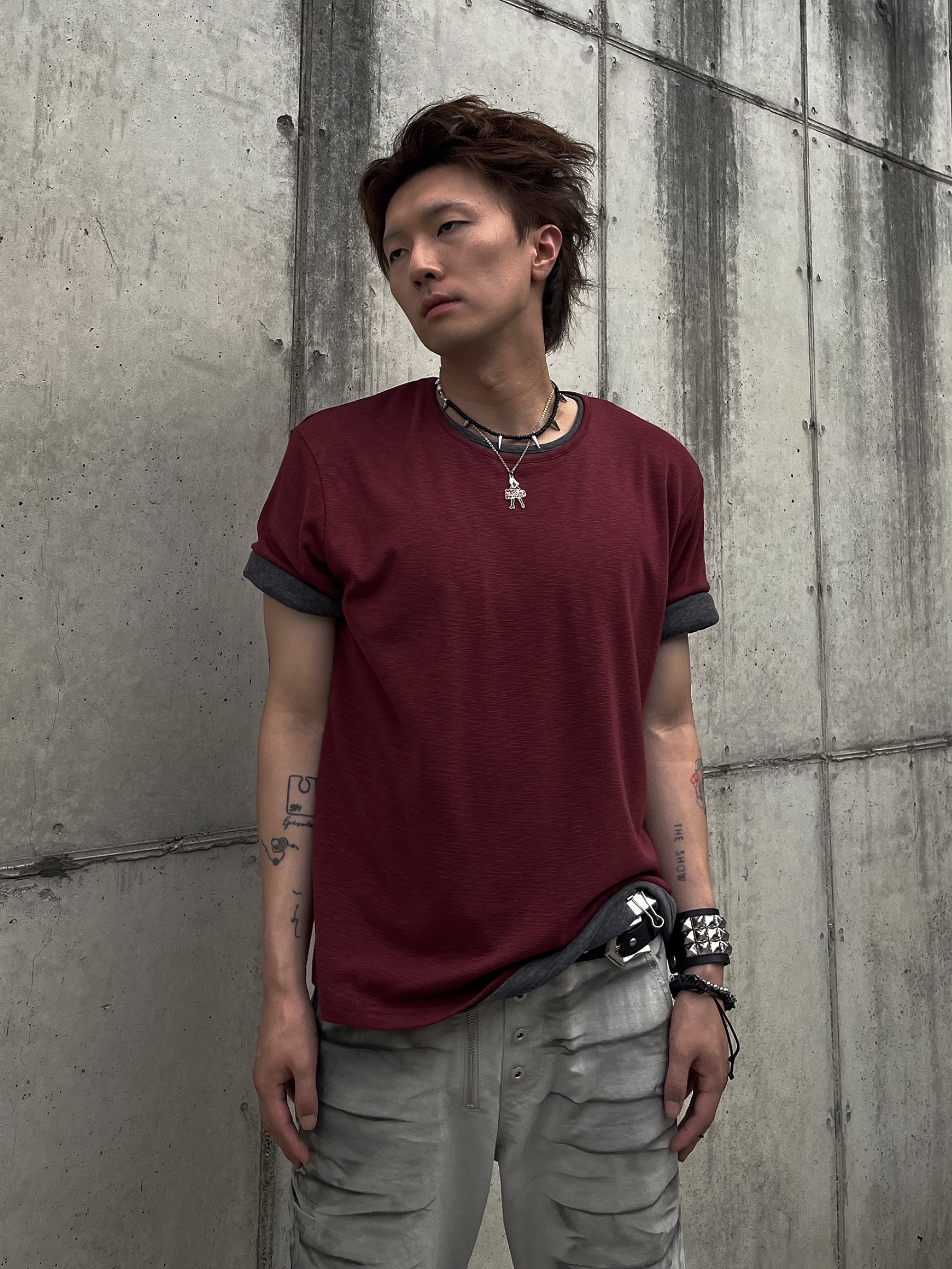 Hysteric Glamour Vixen Girl Necklace Silver, BLR Spray Washed Semi-Flare Pants Beige 착용 스타일 - 1