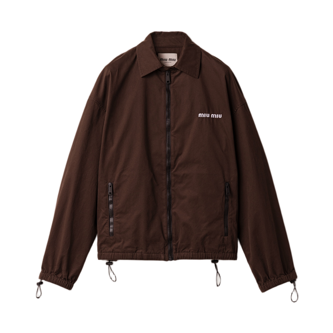 (W) 미우 미우 워시드 개버딘 블루종 자켓 에보니((W) Miu Miu Washed Gabardine Blouson Jacket Ebony) - 1