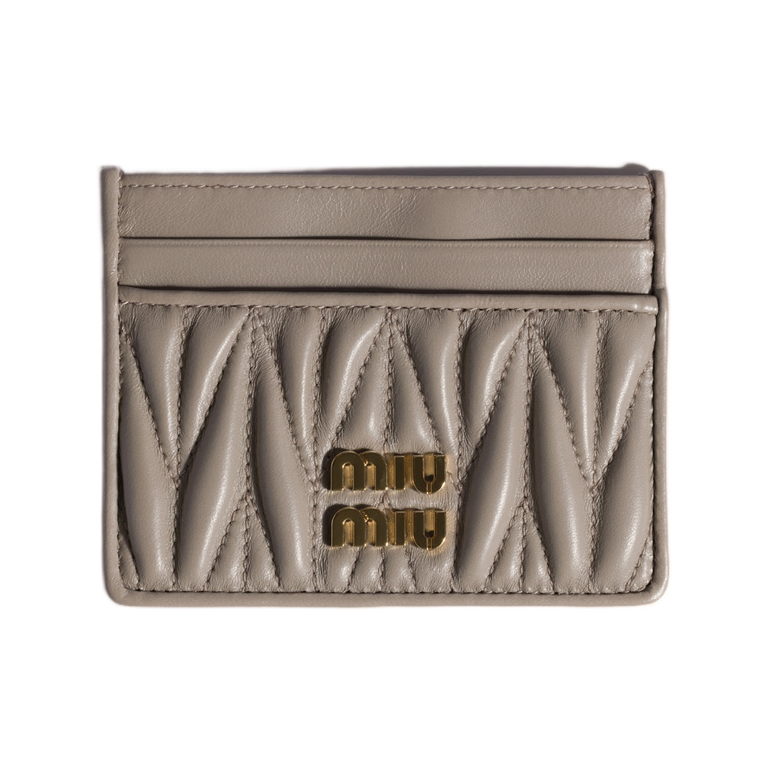 5MC076-AFPP-F0D32 Miu Miu Matelasse Nappa Leather Card Holder Pumice Stone