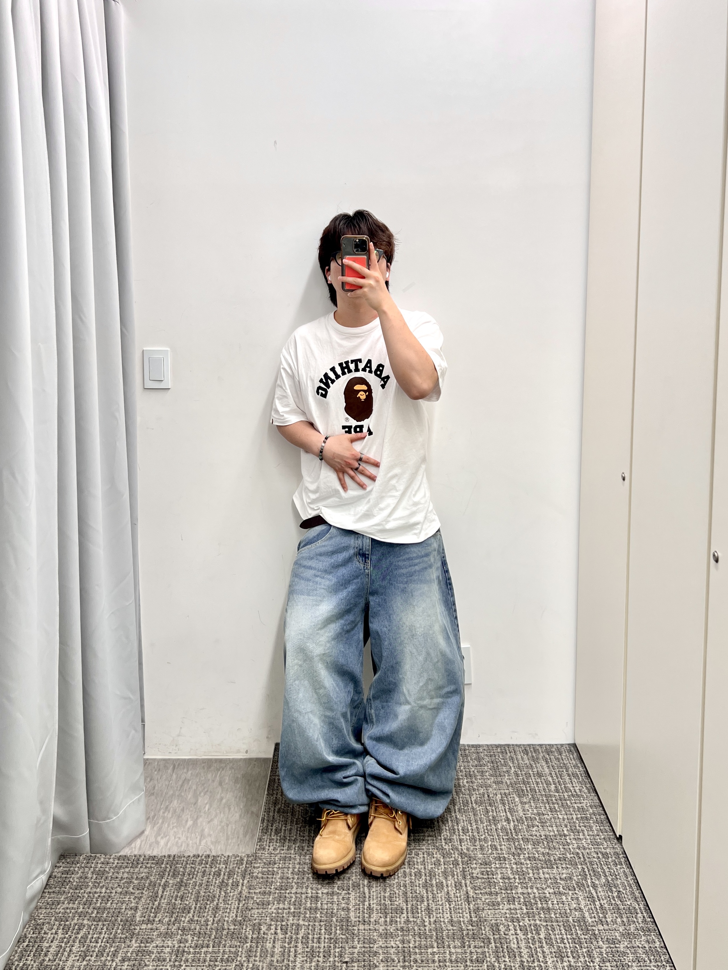 Timberland Premium 6 inch Waterproof Boot Wheat Nubuck - Wide, BAPE College T-Shirt White 착용 스타일 - 2