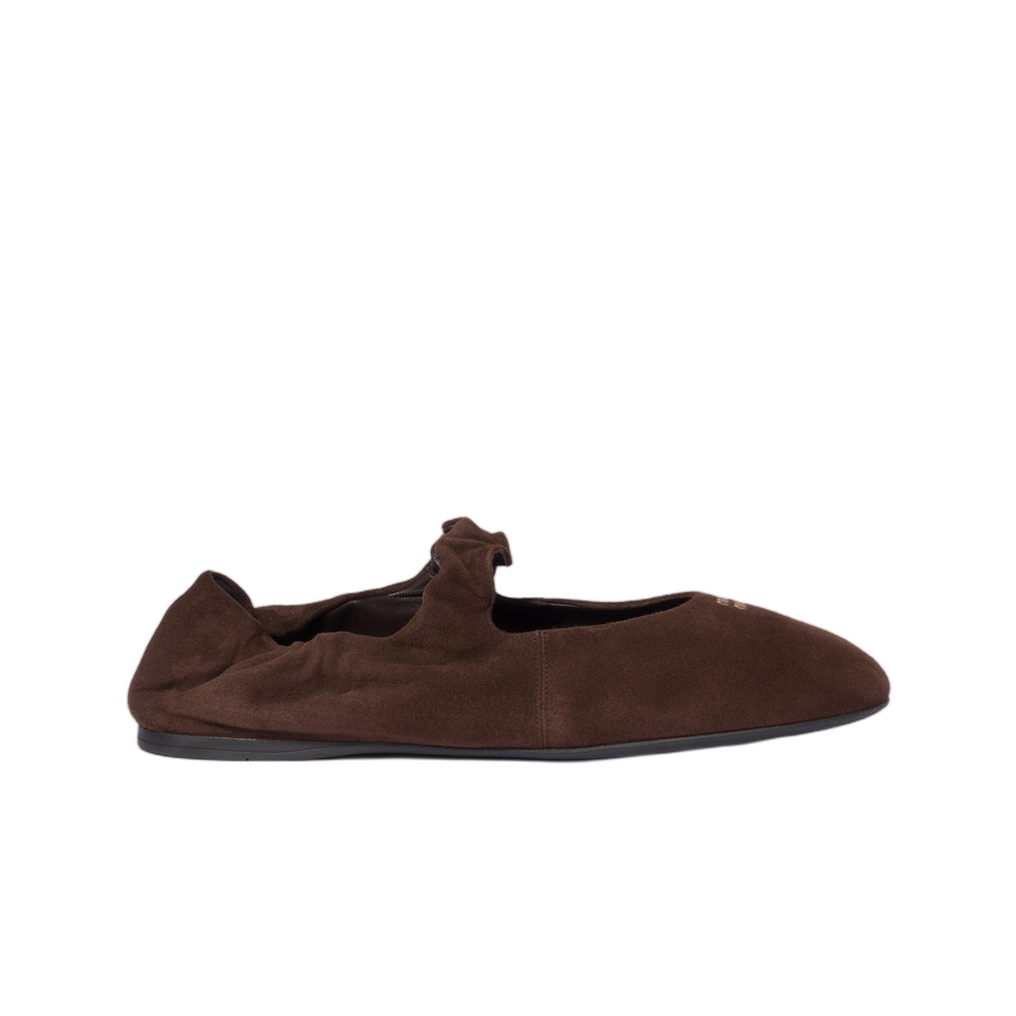 (W) 미우 미우 루슈 스웨이드 발레리나 다크 브라운((W) Miu Miu Ruches Suede Ballerinas Dark Brown)