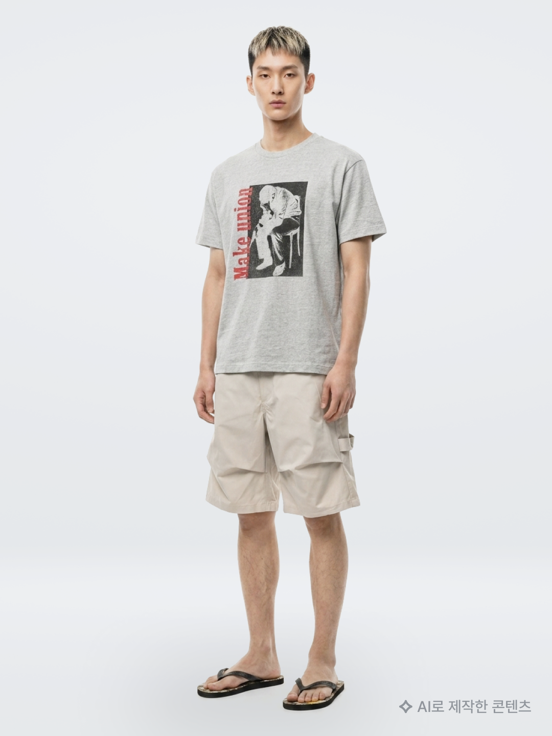 Stussy x Our Legacy Collegiate Pig. Dyed T-Shirt Taupe Overdyed Black, Suade Wide Cargo Shorts Green Camo 착용 스타일 - 4