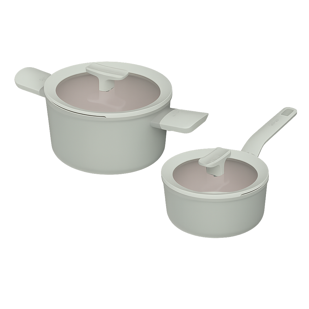 베르그호프 레오 밸런스 세라믹 냄비2종세트 편수18cm+양수20cm (세이지)(BergHOFF Leo Balance Ceramic Pot 2‑Piece Set — Saucepan 18cm + Casserole 20cm (Sage))