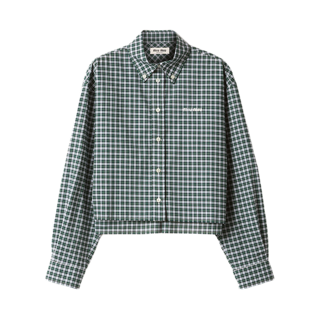 (W) 미우 미우 플레이드 셔츠 화이트 그린((W) Miu Miu Plaid Shirt White Green)