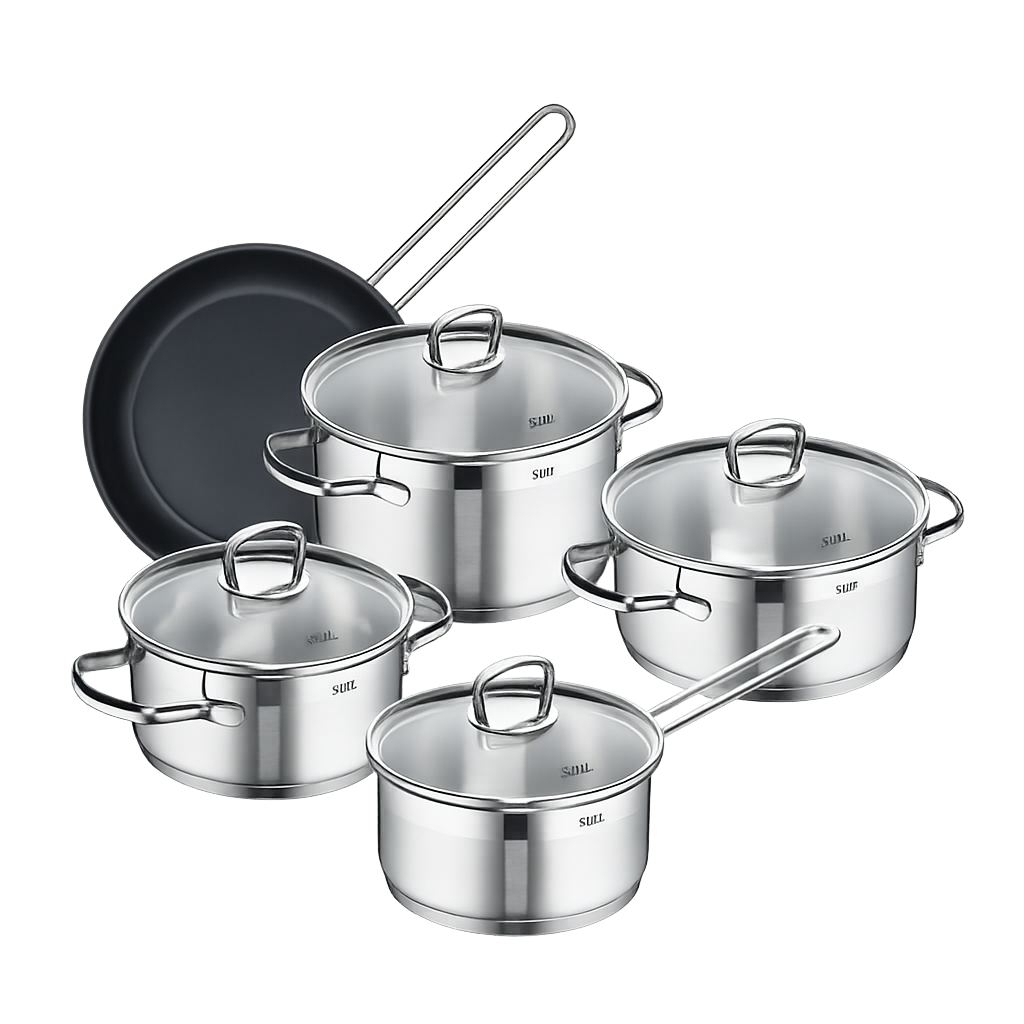 SILIT024 Silit Silissome Lombardia Stainless Steel Cookware 5‑Piece Set (16cm Saucepan + 16cm Pot + 20cm Low Pot + 20cm High Pot + 24cm Frying Pan)