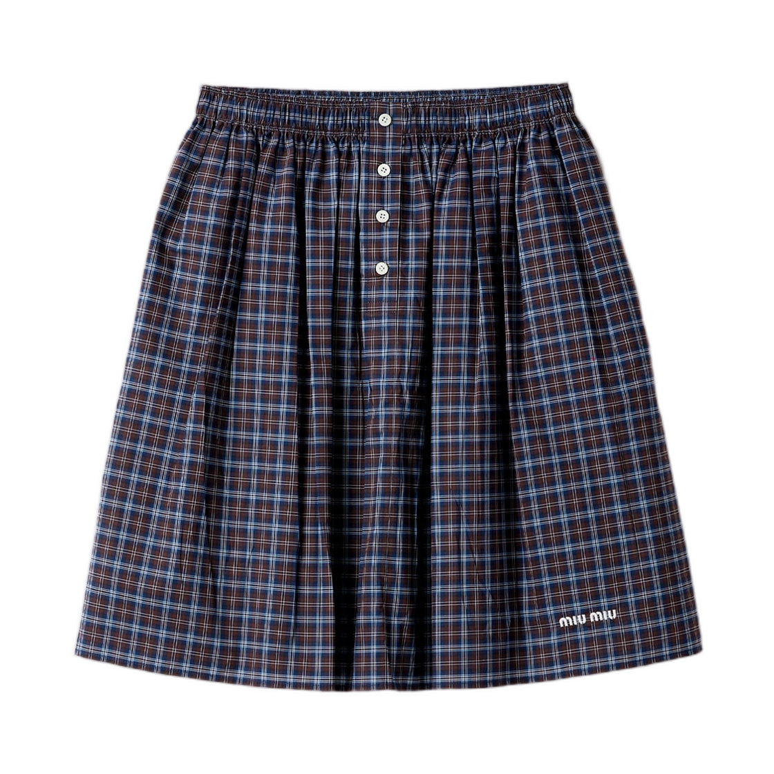 MG2759-19U3-F057W (W) Miu Miu Plaid Skirt Blue Cocoa Brown
