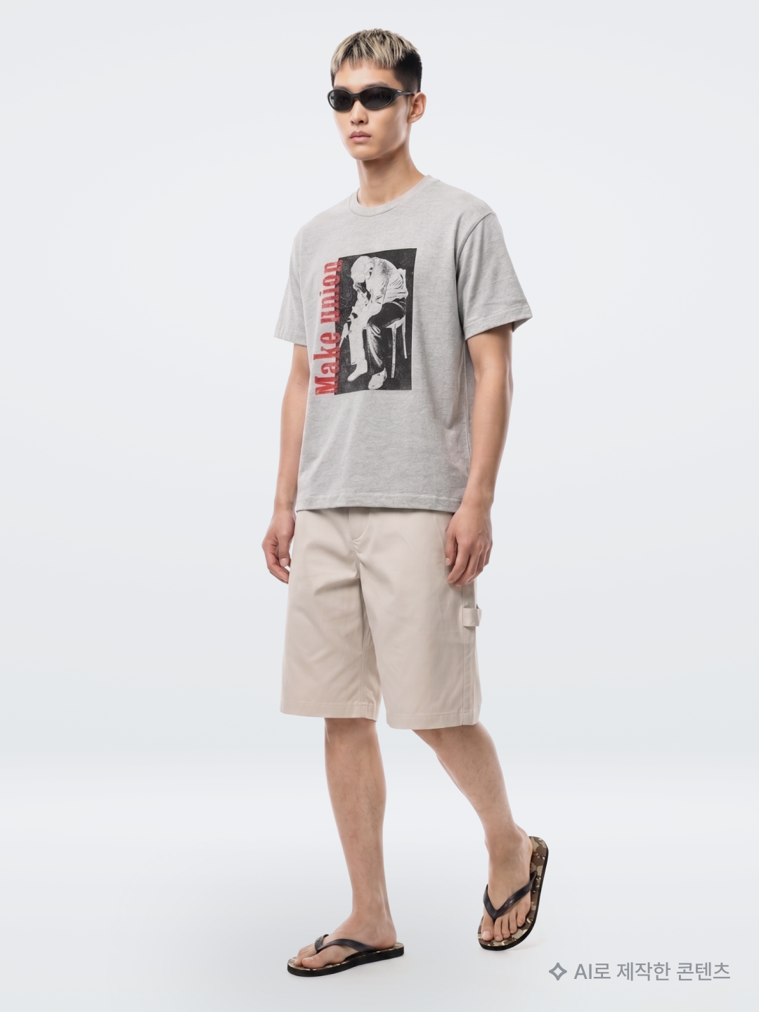 Stussy x Our Legacy Collegiate Pig. Dyed T-Shirt Taupe Overdyed Black, Suade Wide Cargo Shorts Green Camo 착용 스타일 - 3