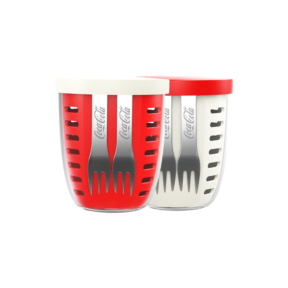코카콜라 시그니처 후르츠팟+포크 2P 650ml 레드 CO-WGS01-R(Coca-Cola Signature Fruit Pot with 2P Fork Set 650ml - Red (CO-WGS01-R)) - 2