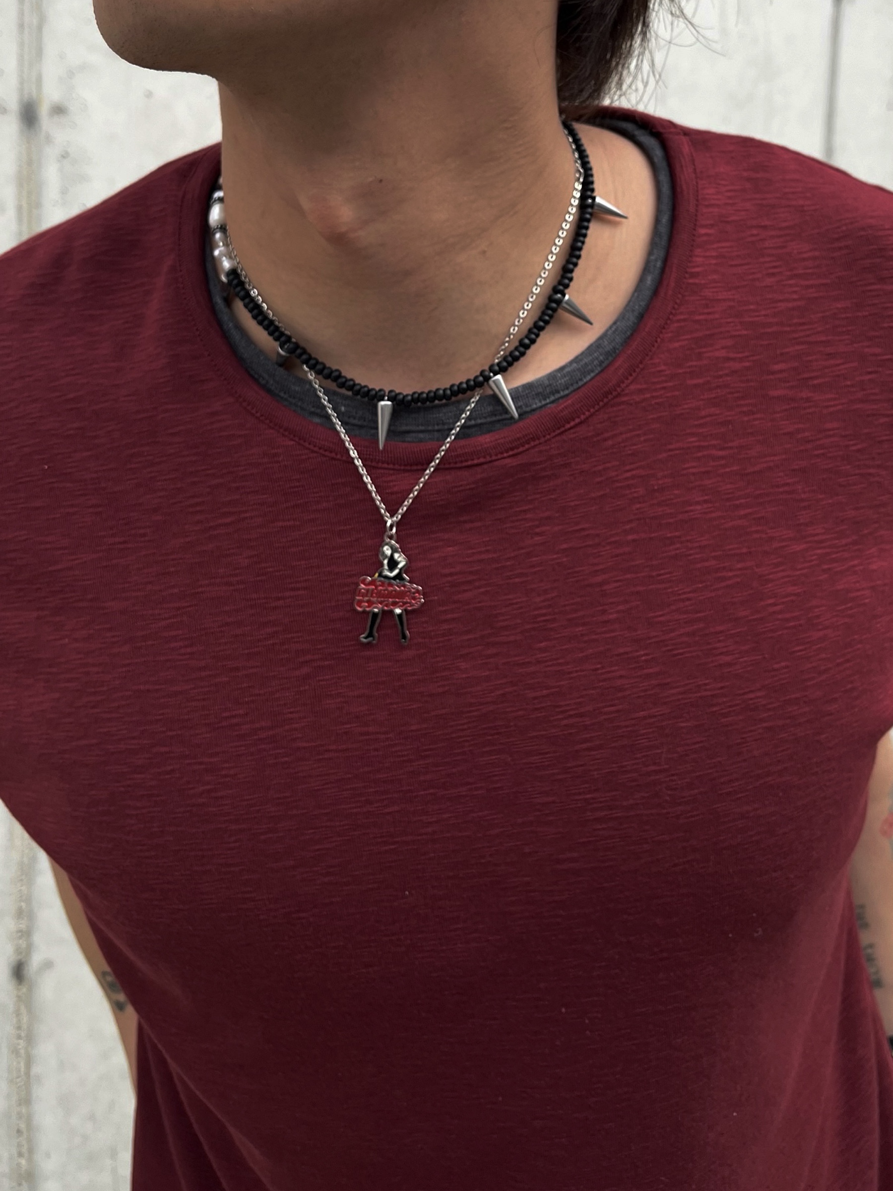 Hysteric Glamour Vixen Girl Necklace Silver, BLR Spray Washed Semi-Flare Pants Beige 착용 스타일 - 2