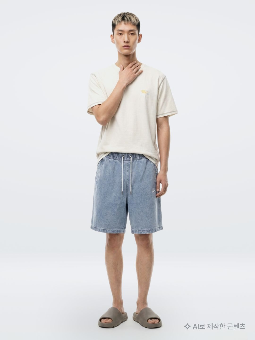 Stussy x Our Legacy Collegiate Pig. Dyed T-Shirt Taupe Overdyed Black, Suade Wide Cargo Shorts Green Camo 착용 스타일 - 8