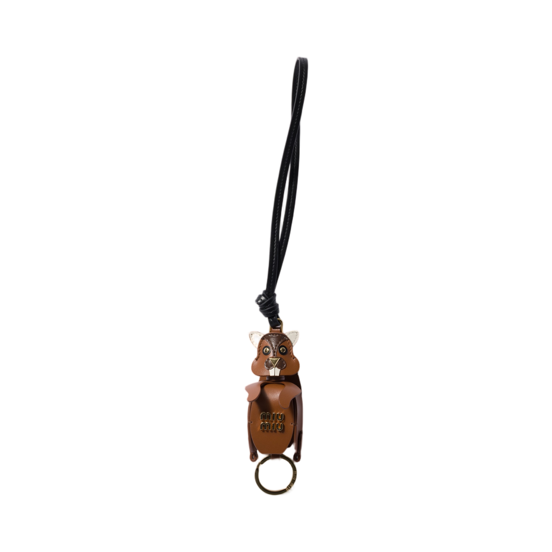 5TL647-2HAB-F0046 Miu Miu Leather Key Ring Trick Cognac