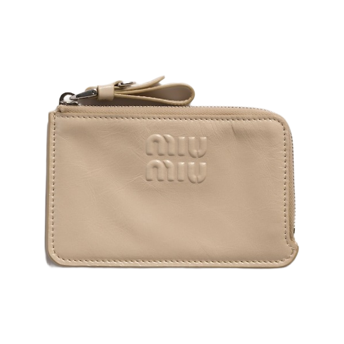 5MB066-2A44-F0485 Miu Miu Leather Card Holder Travertine Stone