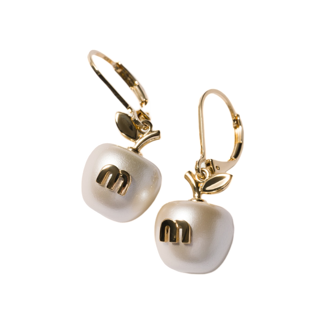 5IO493-2G9O-F0SAJ Miu Miu Metal Earrings with Pendant Gold Cream