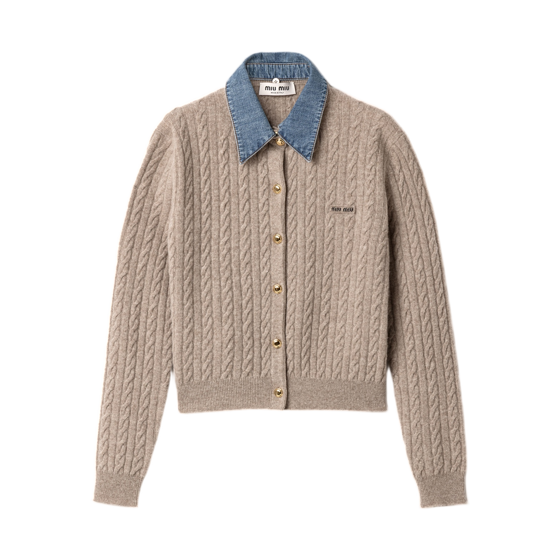 (W) 미우 미우 울 앤 캐시미어 가디건 샌드 베이지((W) Miu Miu Wool and Cashmere Cardigan Sand Beige)