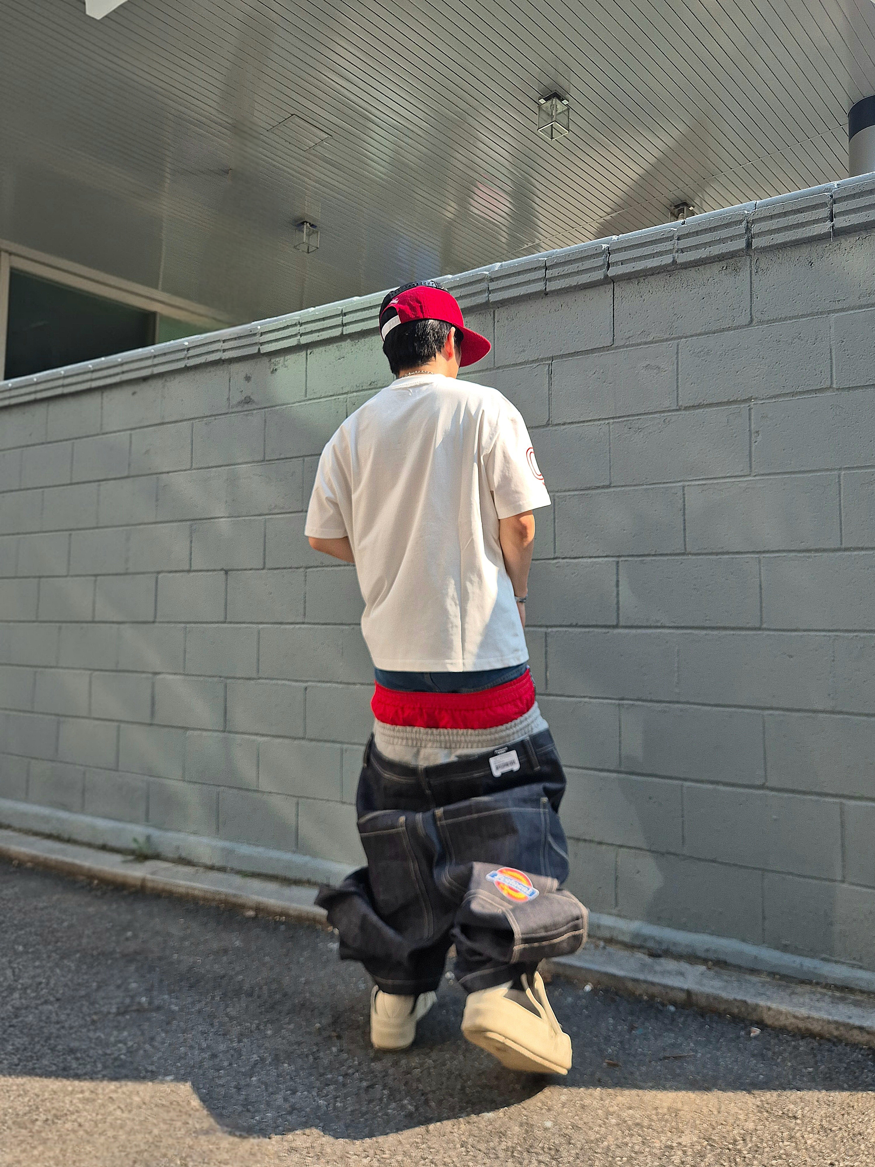 Hommless Corduroy H Logo 5 Panel Hat Red, Protocol Index 3 Layered Denim Pants Indigo Blue 착용 스타일 - 3