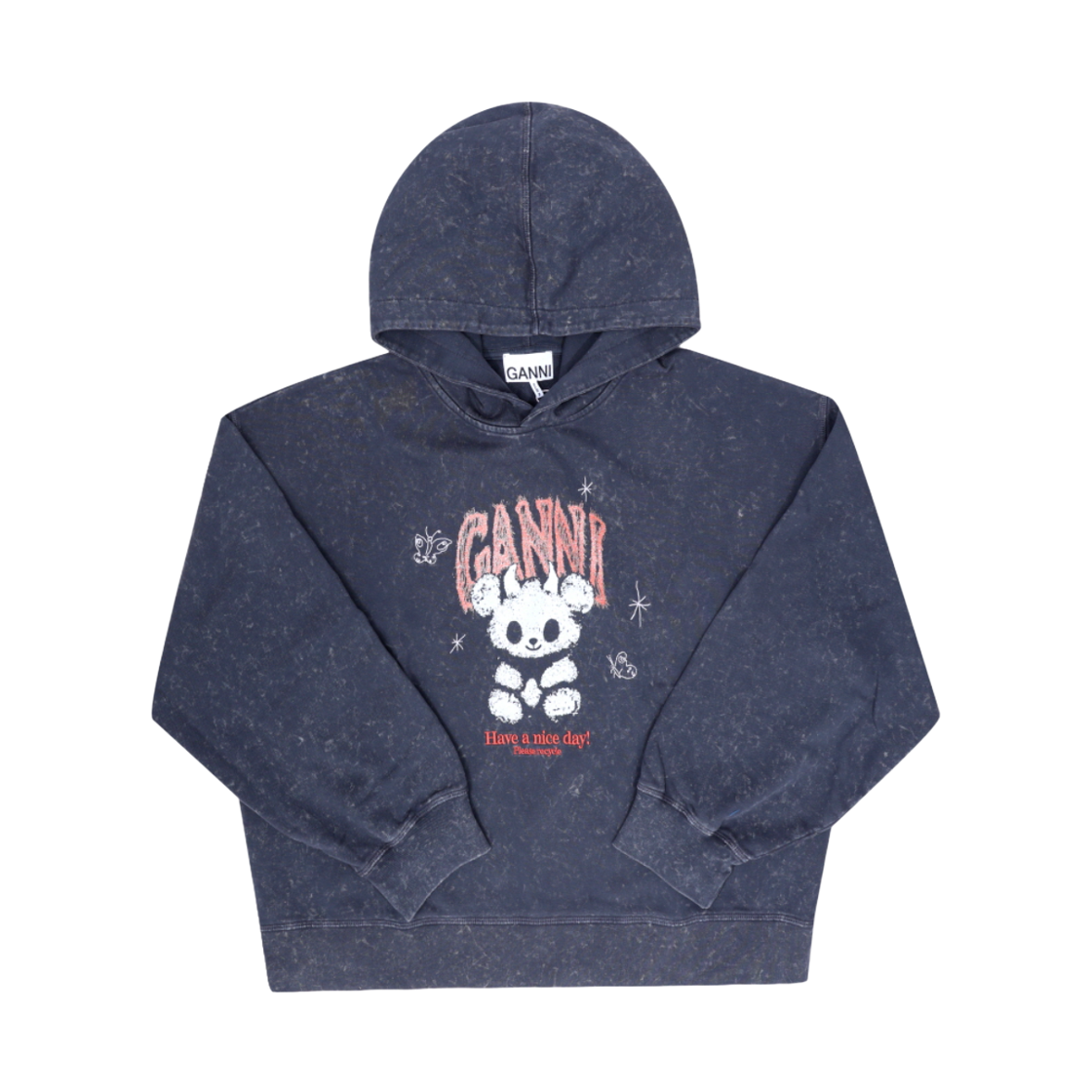 A1060063-252 (W) Ganni Isoli Teddy Logo Cropped Hoodie Phantom
