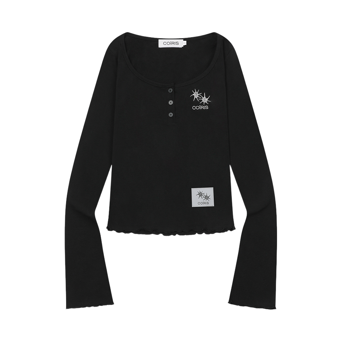 C-P00000HR Coiris Daro U-Neck Slim Fit Button Long Sleeve T Black