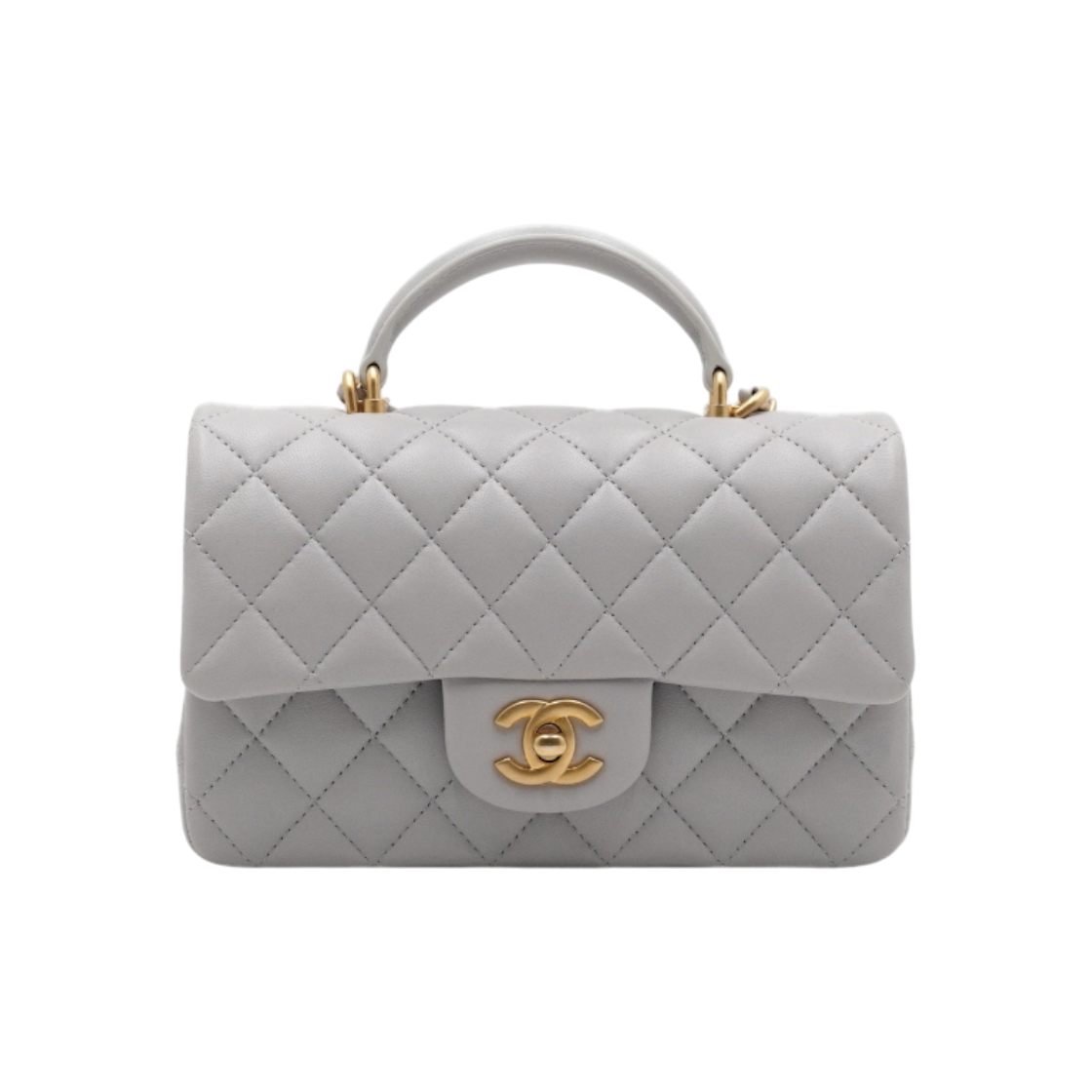 ITMCH2NQL4FM Chanel Gray Lambskin Mini Top Handle Flap Tote Bag Gold Chain