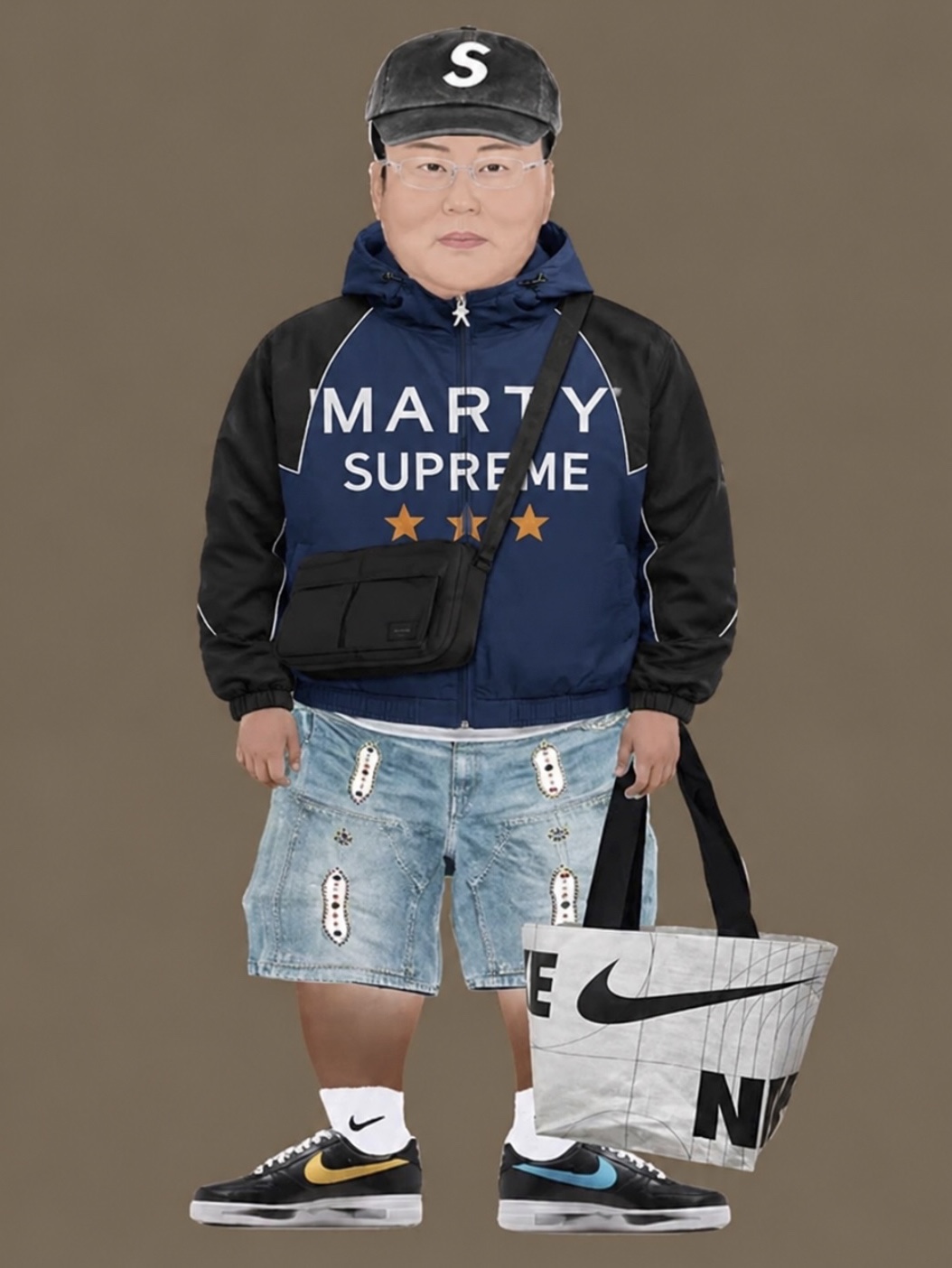 Nahmias x Marty Supreme A24 Classic Warm Up Jacket Navy, Nike x Peaceminusone Air Force 1 Low Para-Noise 3.0 Black and Multicolor 착용 스타일