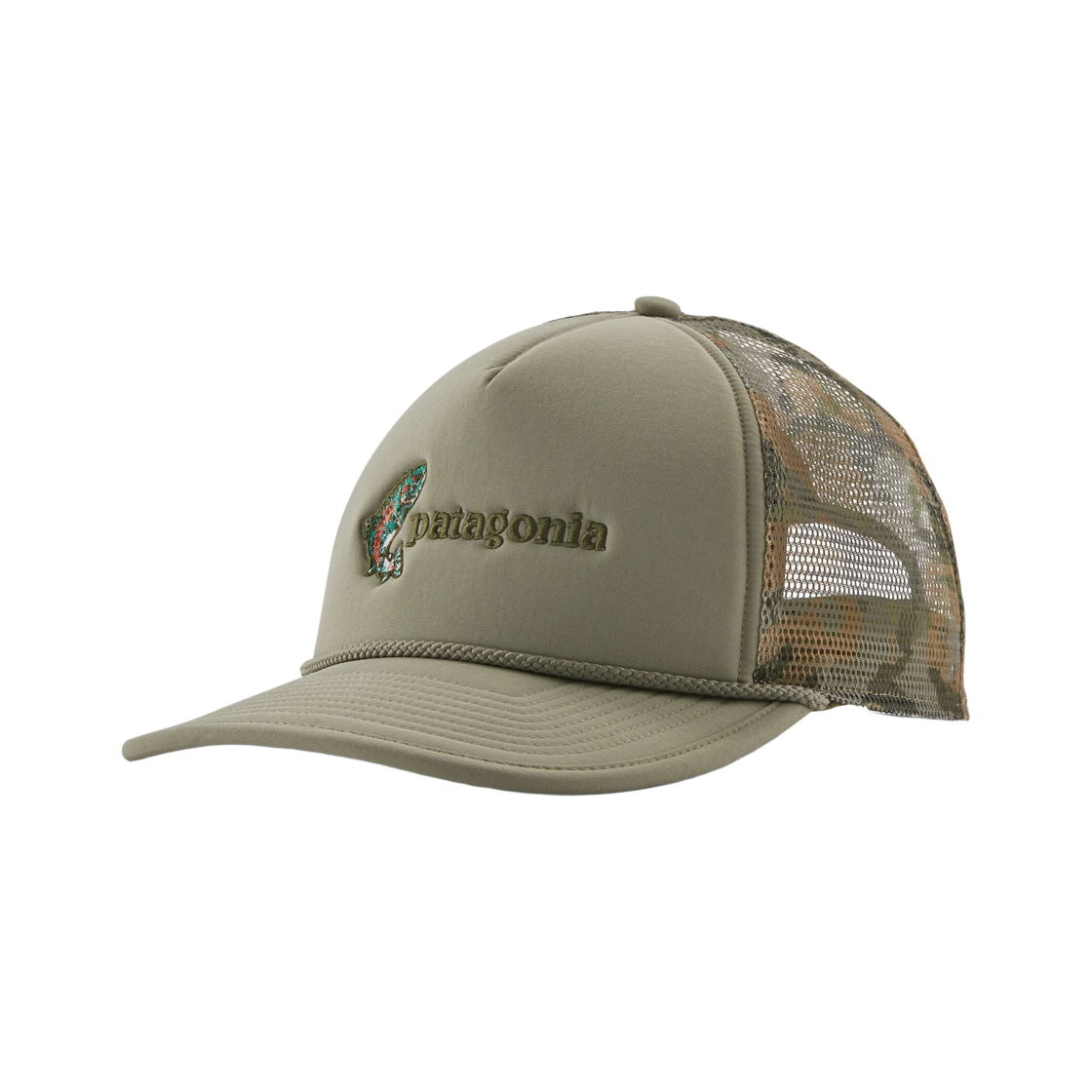 33395 Patagonia Broadcaster Hat Fish Jump River Rock Green