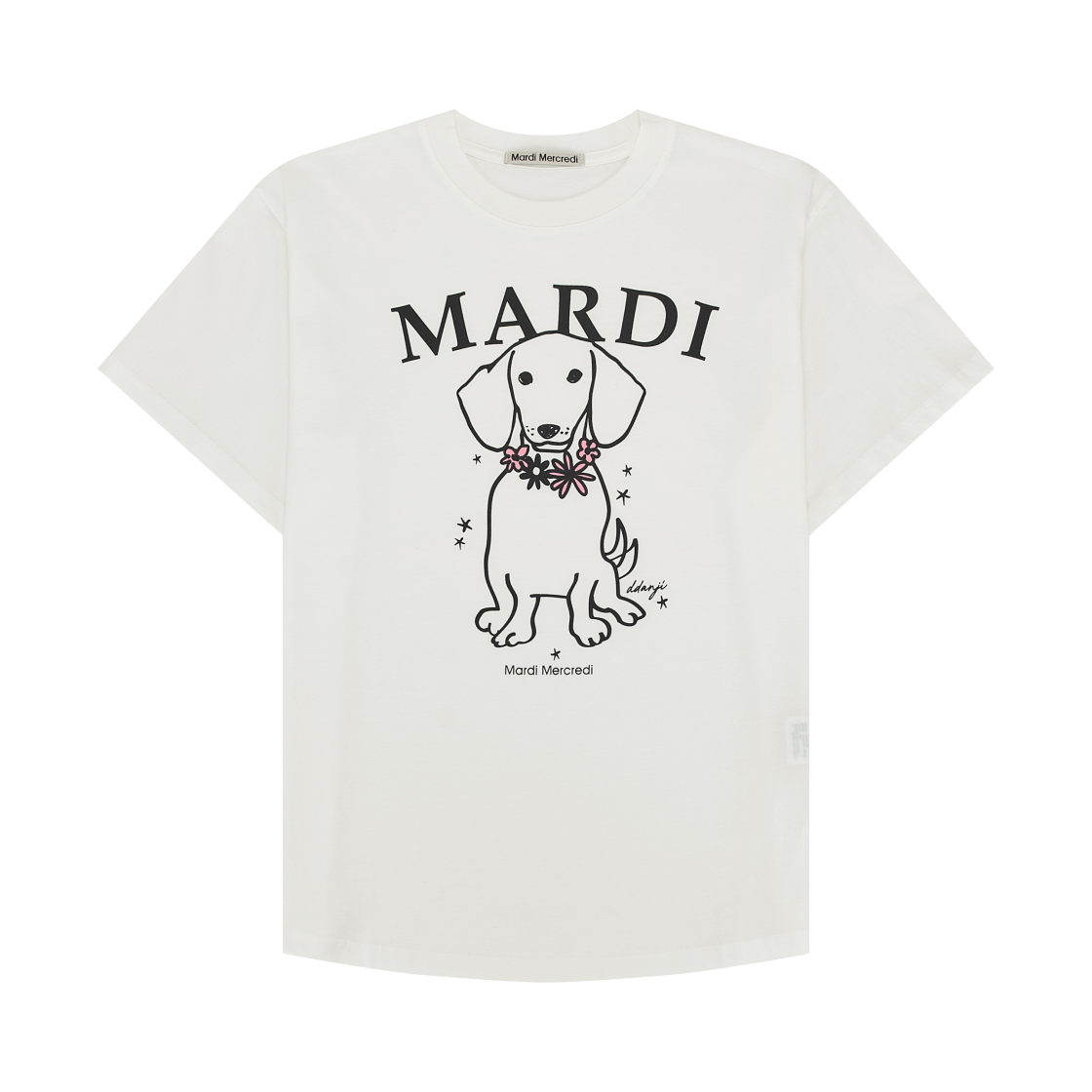 - (W) Mardi Mercredi Swing The Tail Ddanji Flower Necklace T-Shirt Ivory Pink