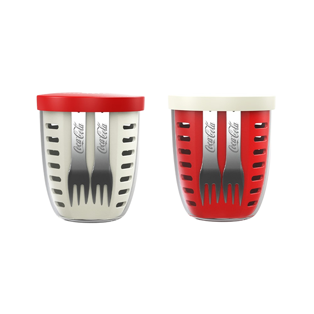 코카콜라 시그니처 후르츠팟+포크 2P 650ml 레드 CO-WGS01-R(Coca-Cola Signature Fruit Pot with 2P Fork Set 650ml - Red (CO-WGS01-R)) - 3