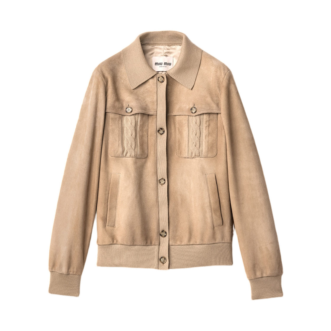(W) 미우 미우 왁스드 스웨이드 블루종 자켓 사파리((W) Miu Miu Waxed Suede Blouson Jacket Safari) - 1