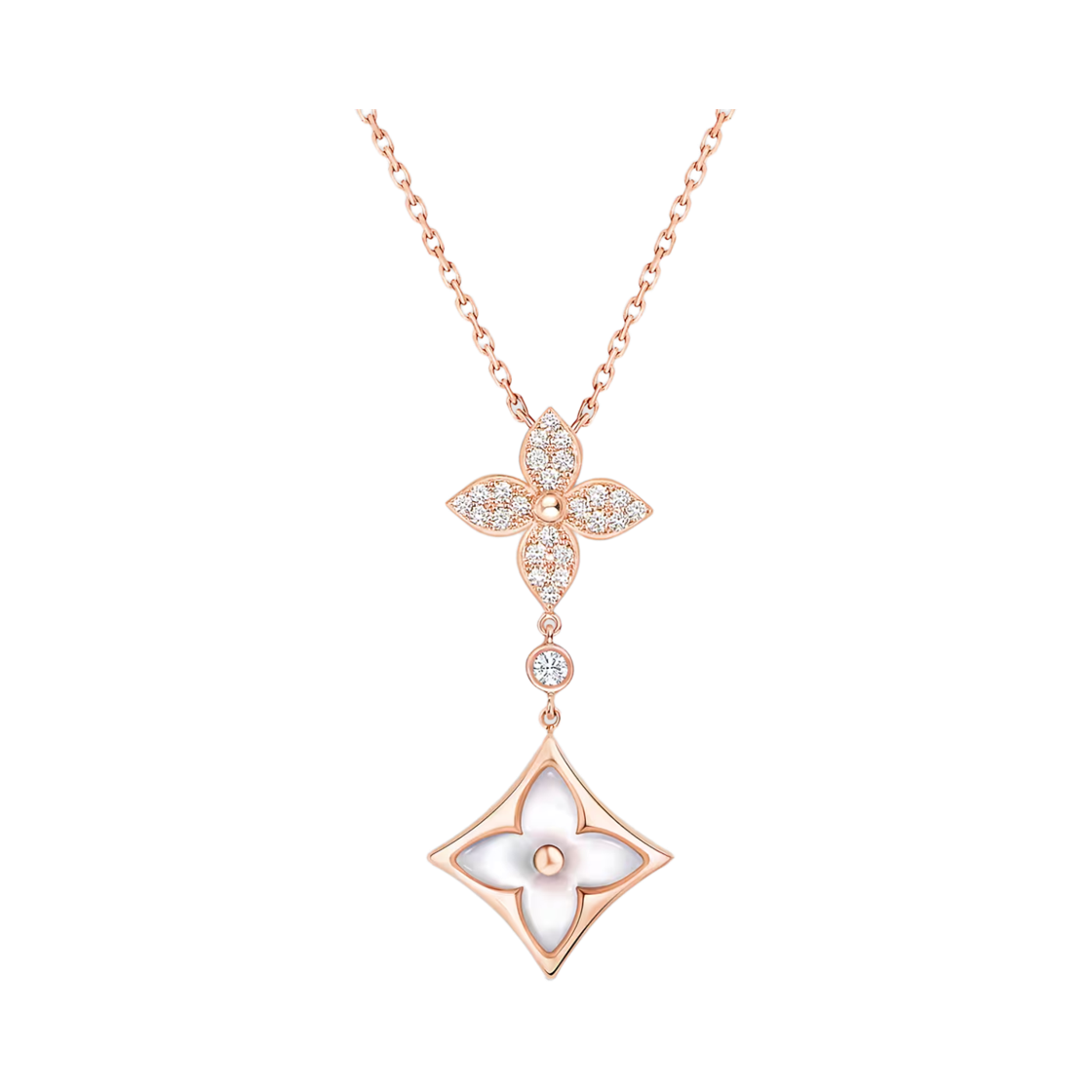 Q94676 (W) Louis Vuitton Color Blossom Double Star Pendant Pink Gold White Mother of Pearl Diamonds