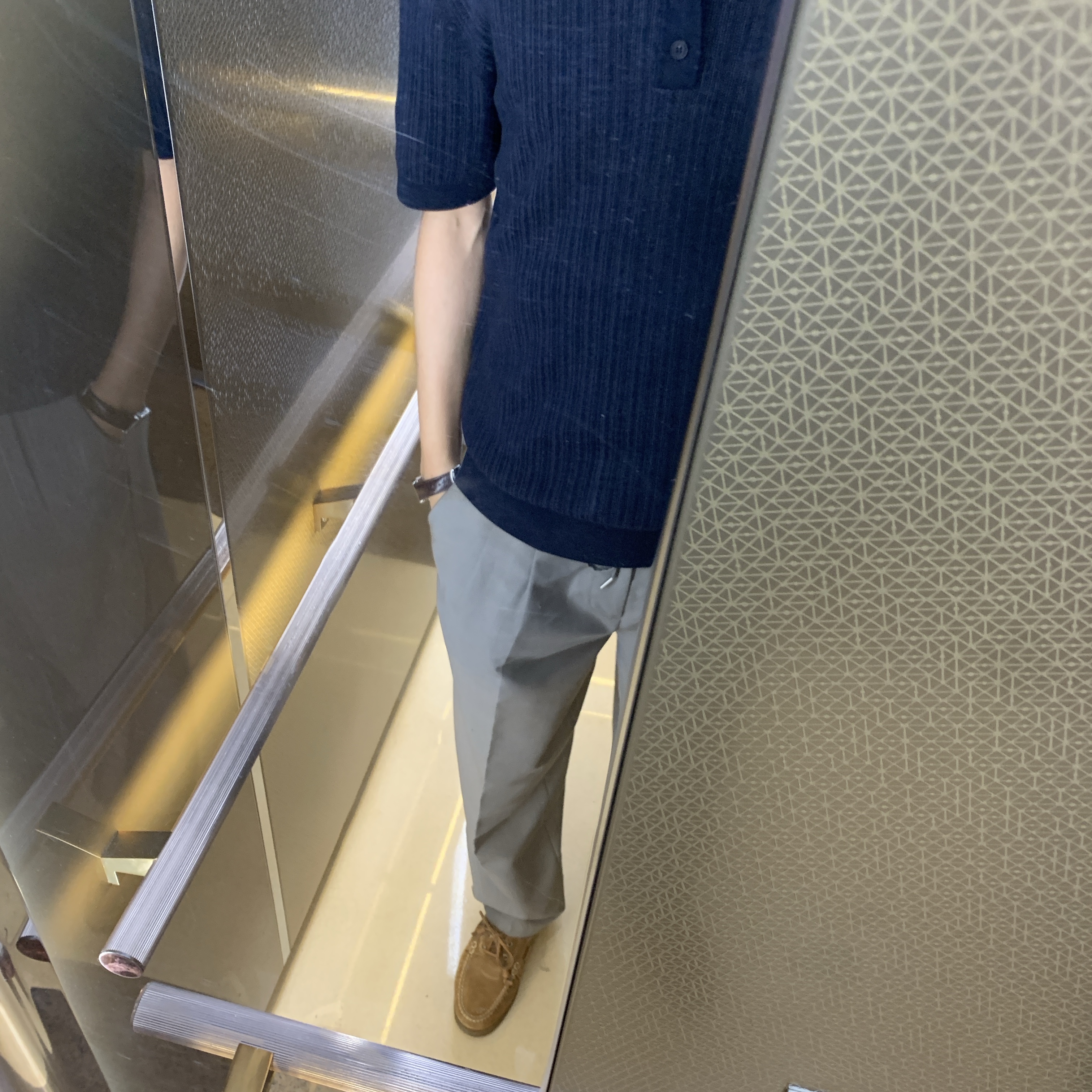 Brunello Cucinelli Embroidered Logo Polo Shirt Navy Blue 착용 스타일