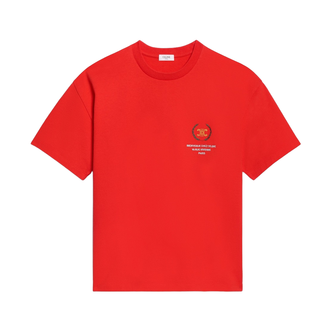 셀린느 티셔츠 코튼 저지 레드 사이클리스트 옐로우(Celine T-Shirt in Cotton Jersey Red Cyclist Yellow)
