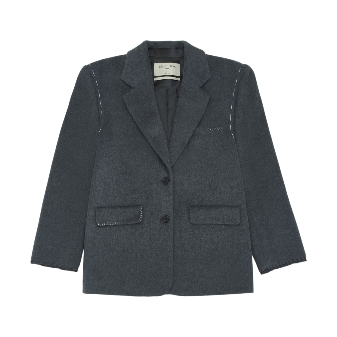MK259OJK009MGY (W) Matin Kim Hairy Overfit Stitch Single Jacket Grey