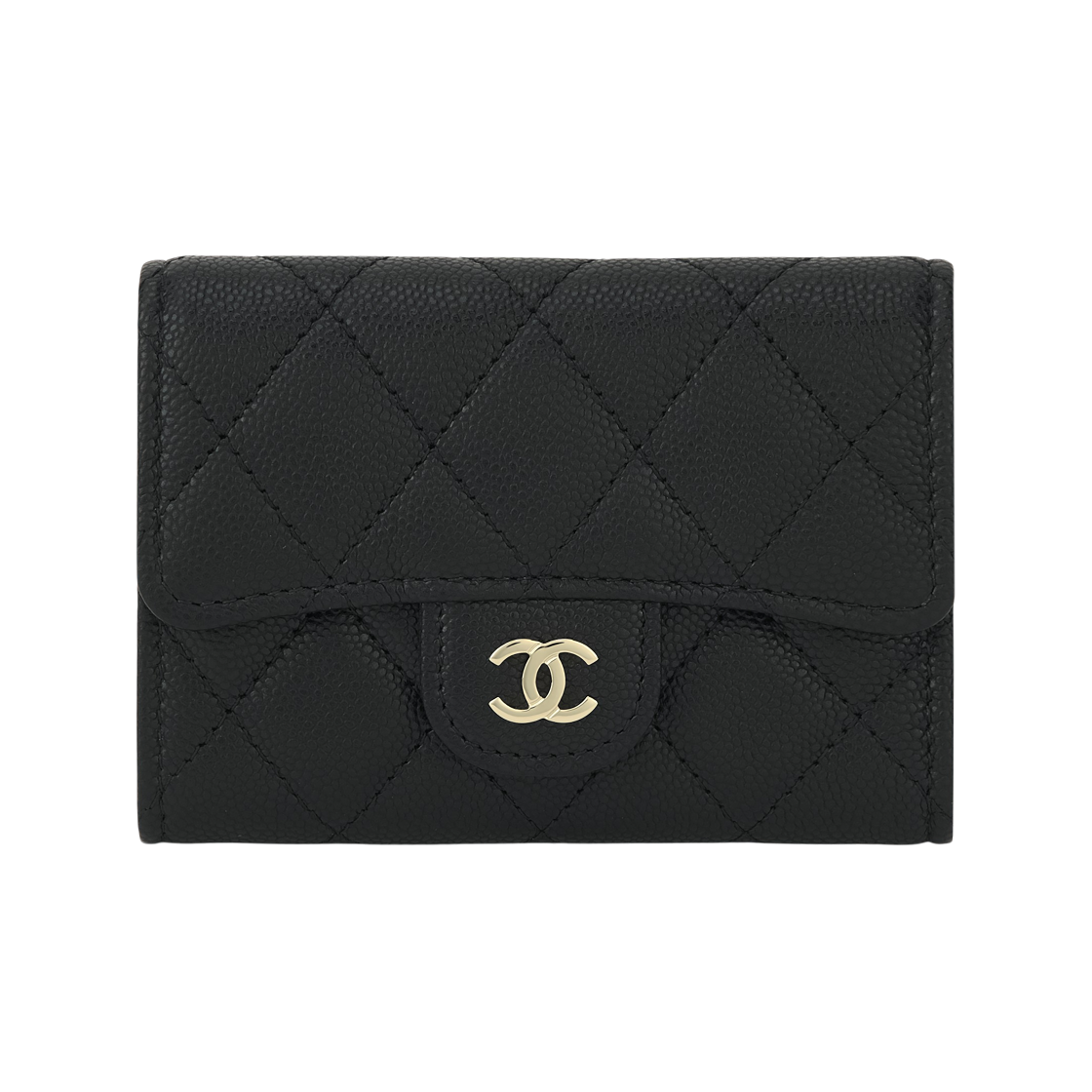 샤넬 클래식 플랩 지퍼 카드 홀더 그레인드 샤이니 카프스킨 & 골드 메탈 블랙(Chanel Classic Flap Zipped Card Holder Grained Shiny Calfskin & Gold Metal Black) - 1