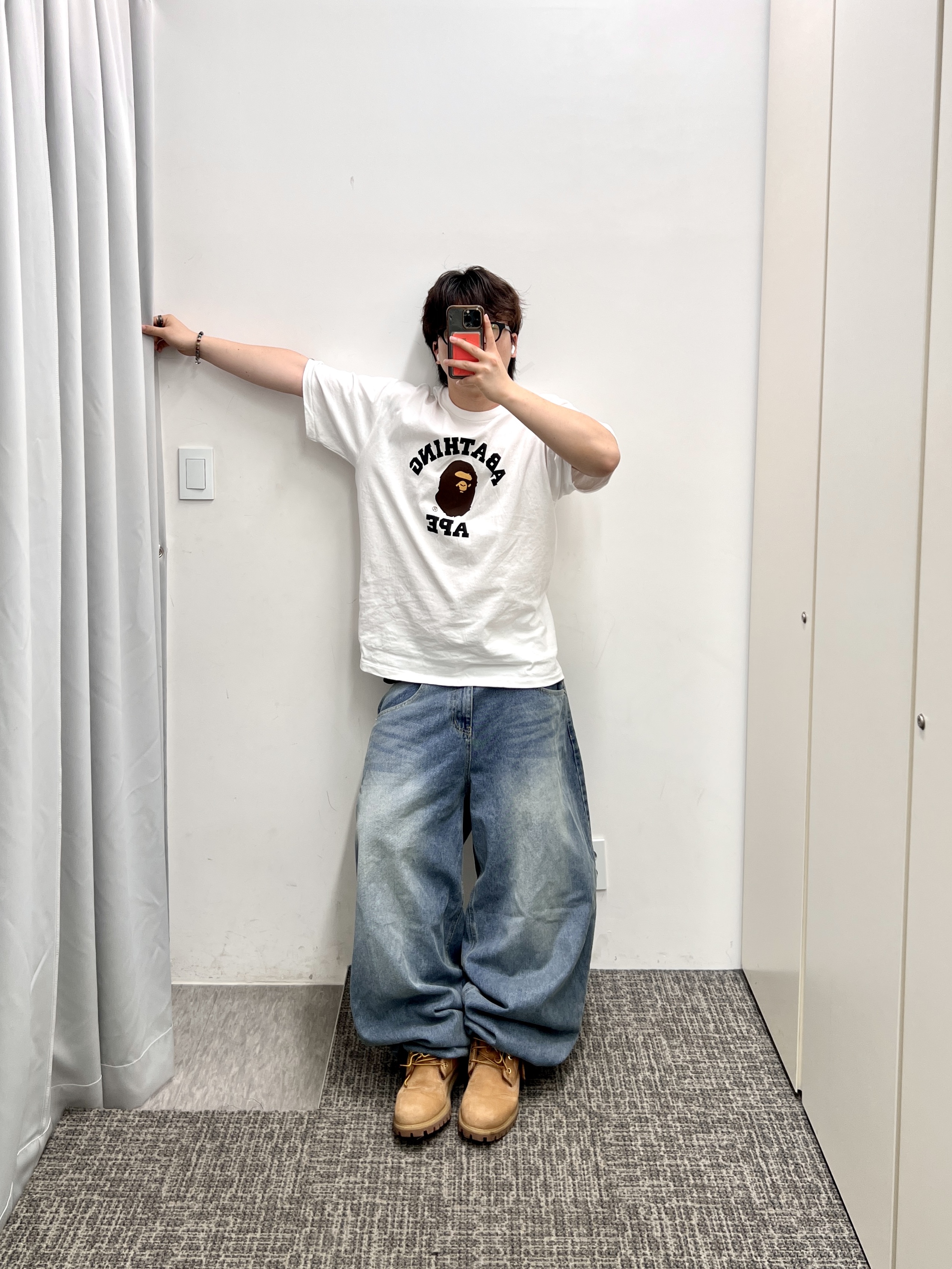 Timberland Premium 6 inch Waterproof Boot Wheat Nubuck - Wide, BAPE College T-Shirt White 착용 스타일 - 4