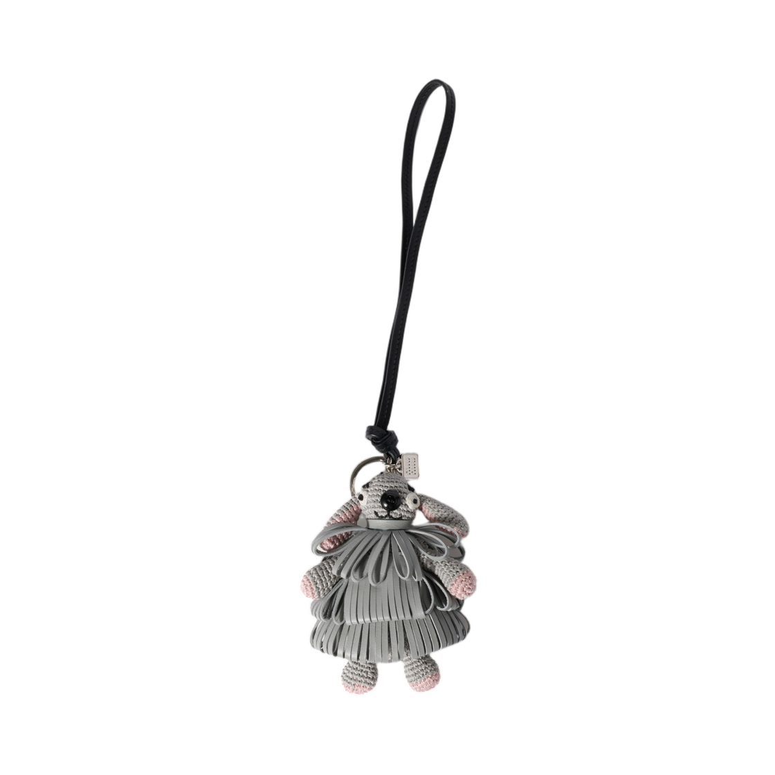 5TT356-2IIG-F073X Miu Miu Wool and Leather Key Ring Trick Granite Gray