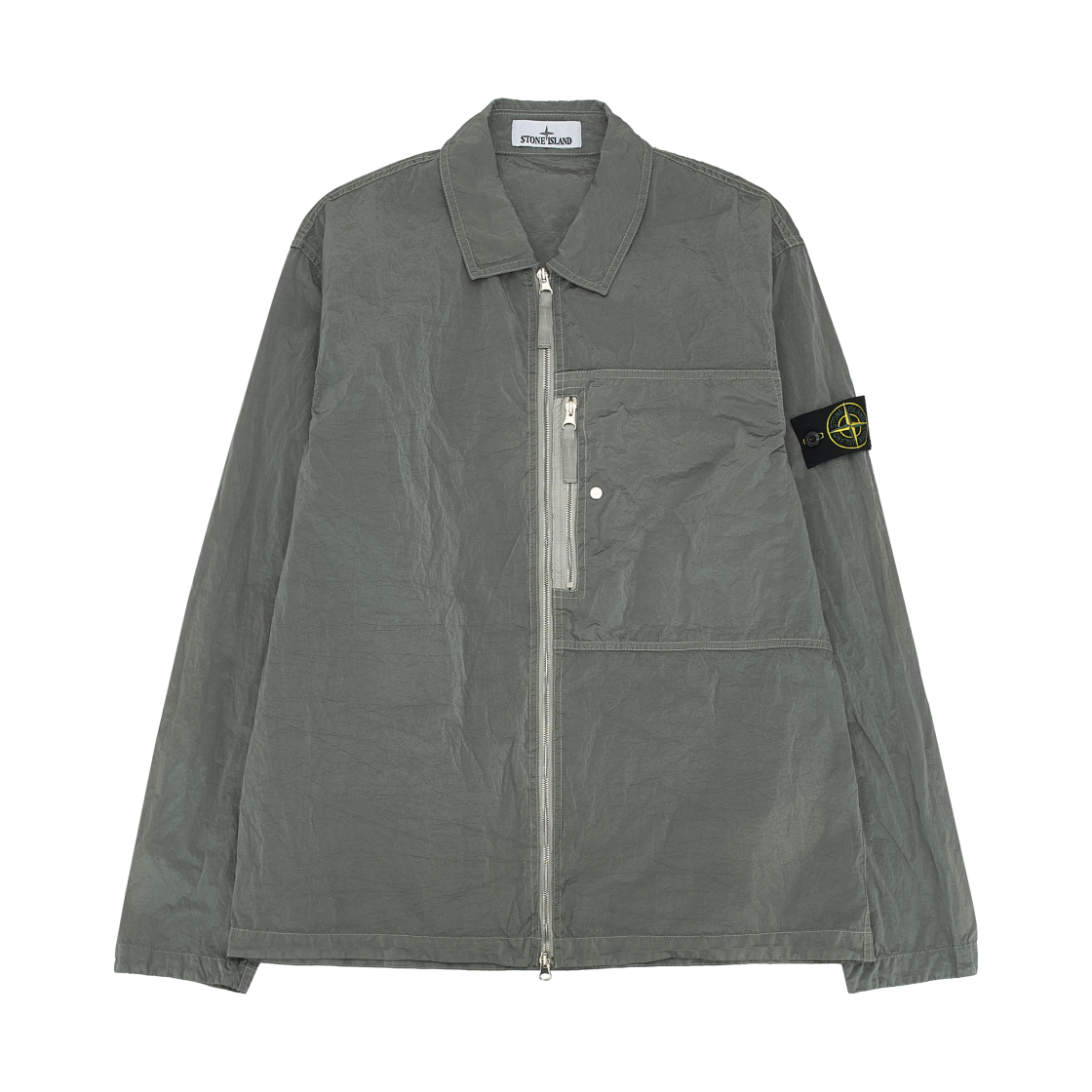 스톤 아일랜드 1200038 나일론 메탈 에코닐 레귤러핏 오버셔츠 펄 그레이 - 26SS(Stone Island 1200038 Nylon Metal In Econyl Regular-Fit Overshirt with Zip Pocket Pearl Grey - 26SS)