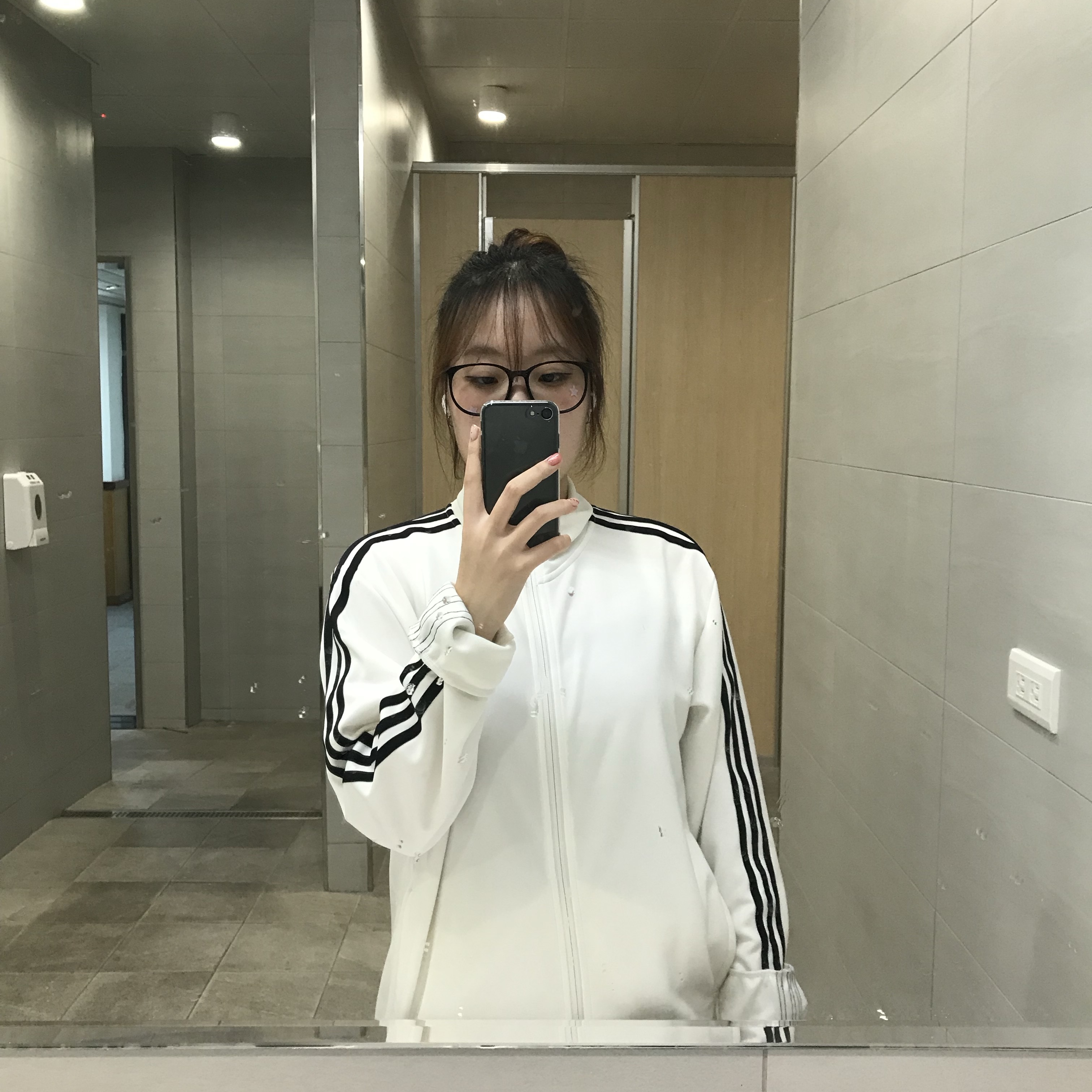 Adidas 3S Regular Fit Double Knit Track Top White - KR Sizing 착용 스타일 - 2