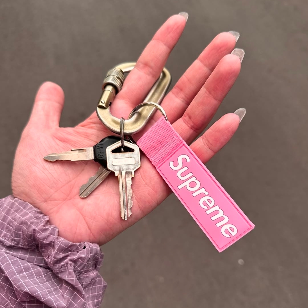 Supreme Webbing Keychain Pink - 26SS 착용 스타일